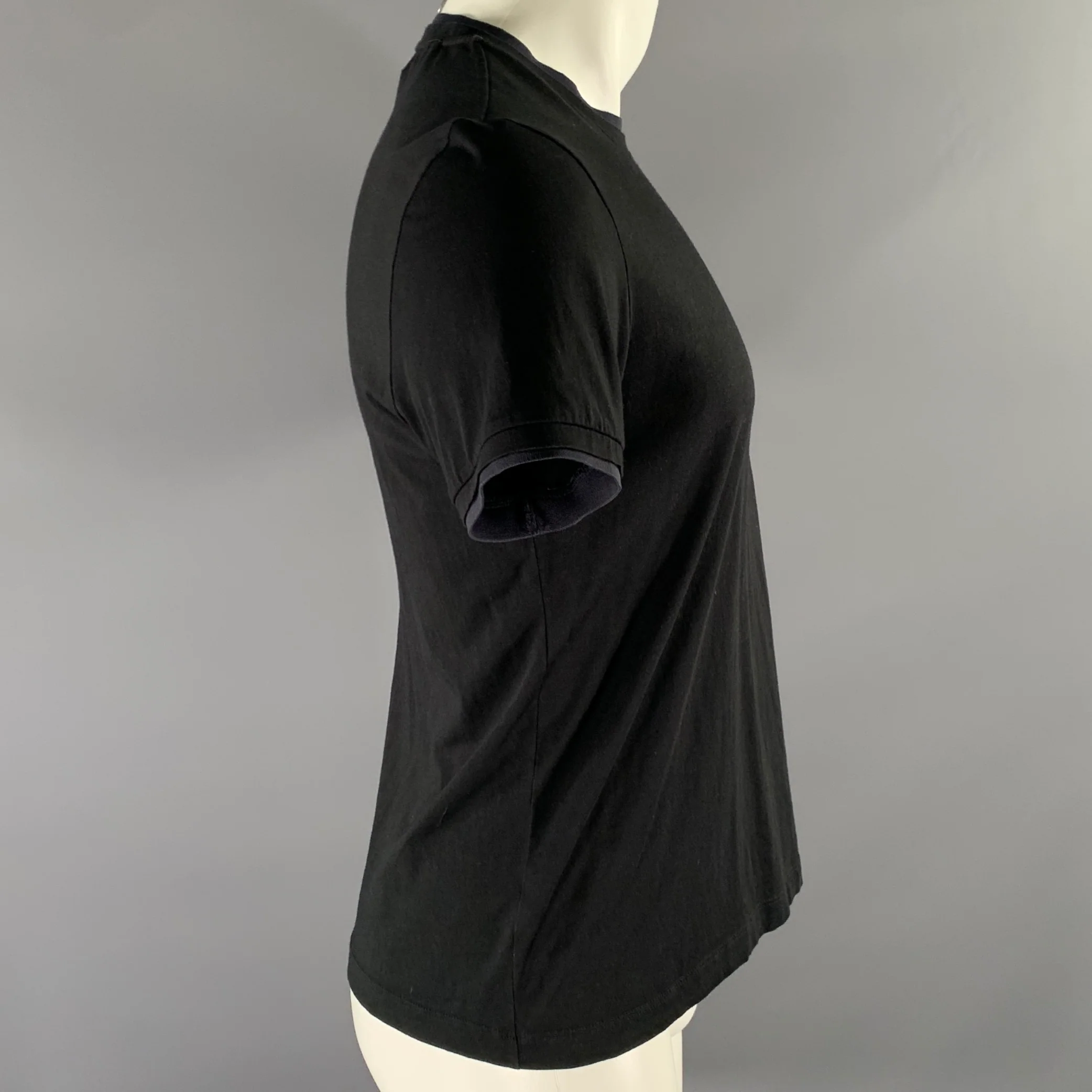 THEORY Size M Black Navy Cotton Mock-Layer T-shirt - Image 3