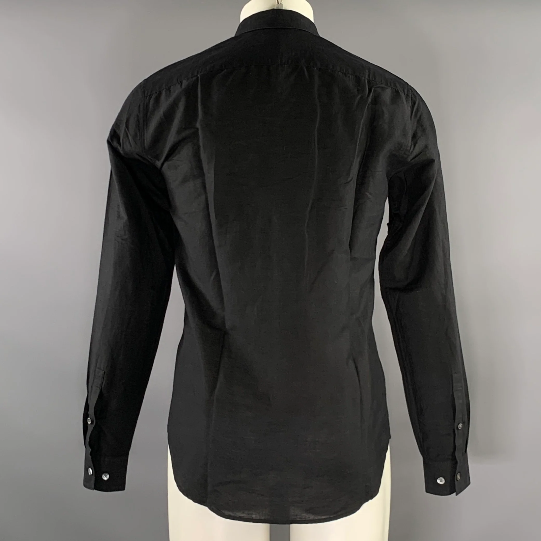 THEORY Size M Black Solid Linen Cotton Wool Pointed Collar Long Sleeve Shirt - Image 3