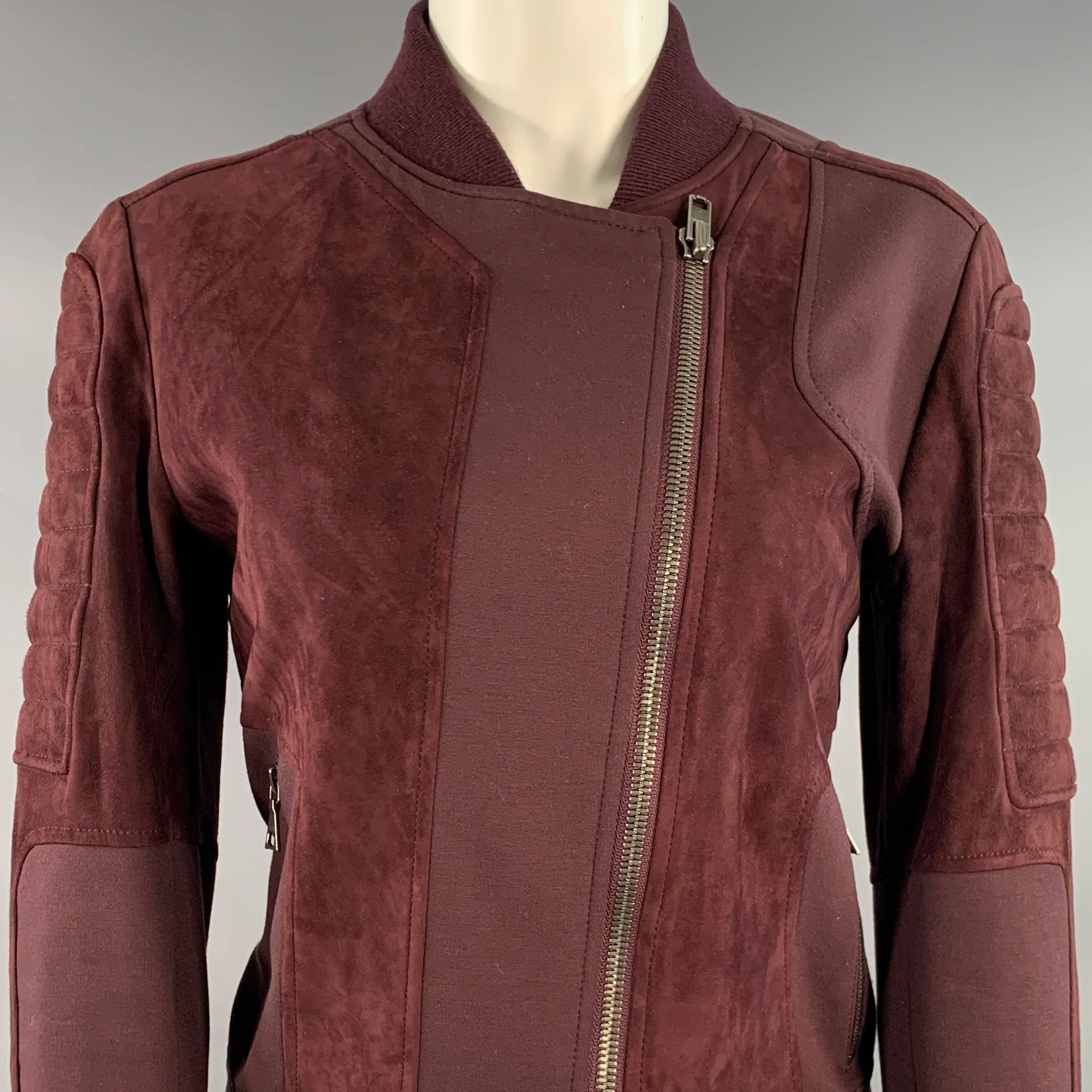 THEORY Size M Burgundy Viscose Blend Lambskin Zip Up Jacket - Image 2