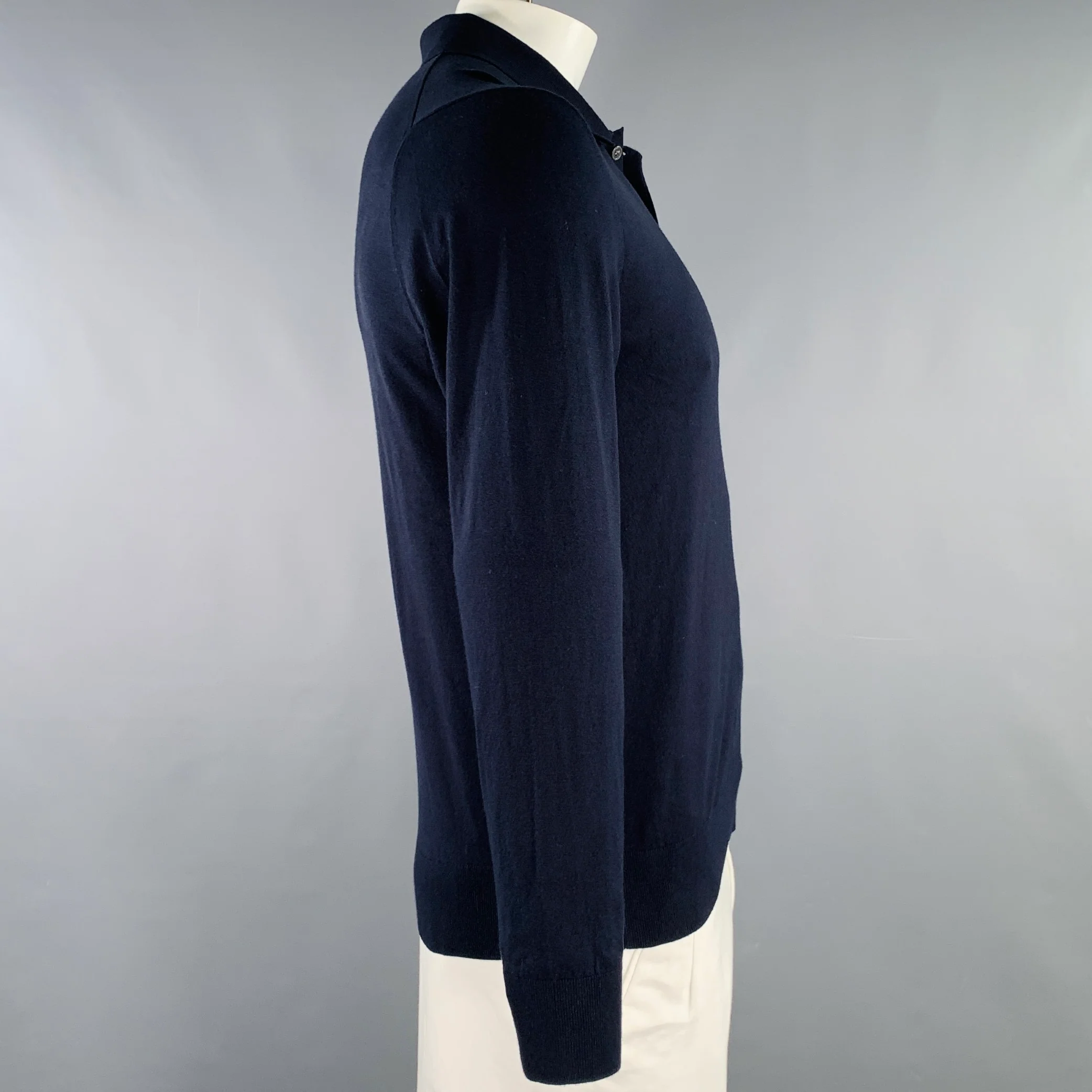 THEORY Size M Goris Navy Viscose Blend Polo Pullover - Image 2