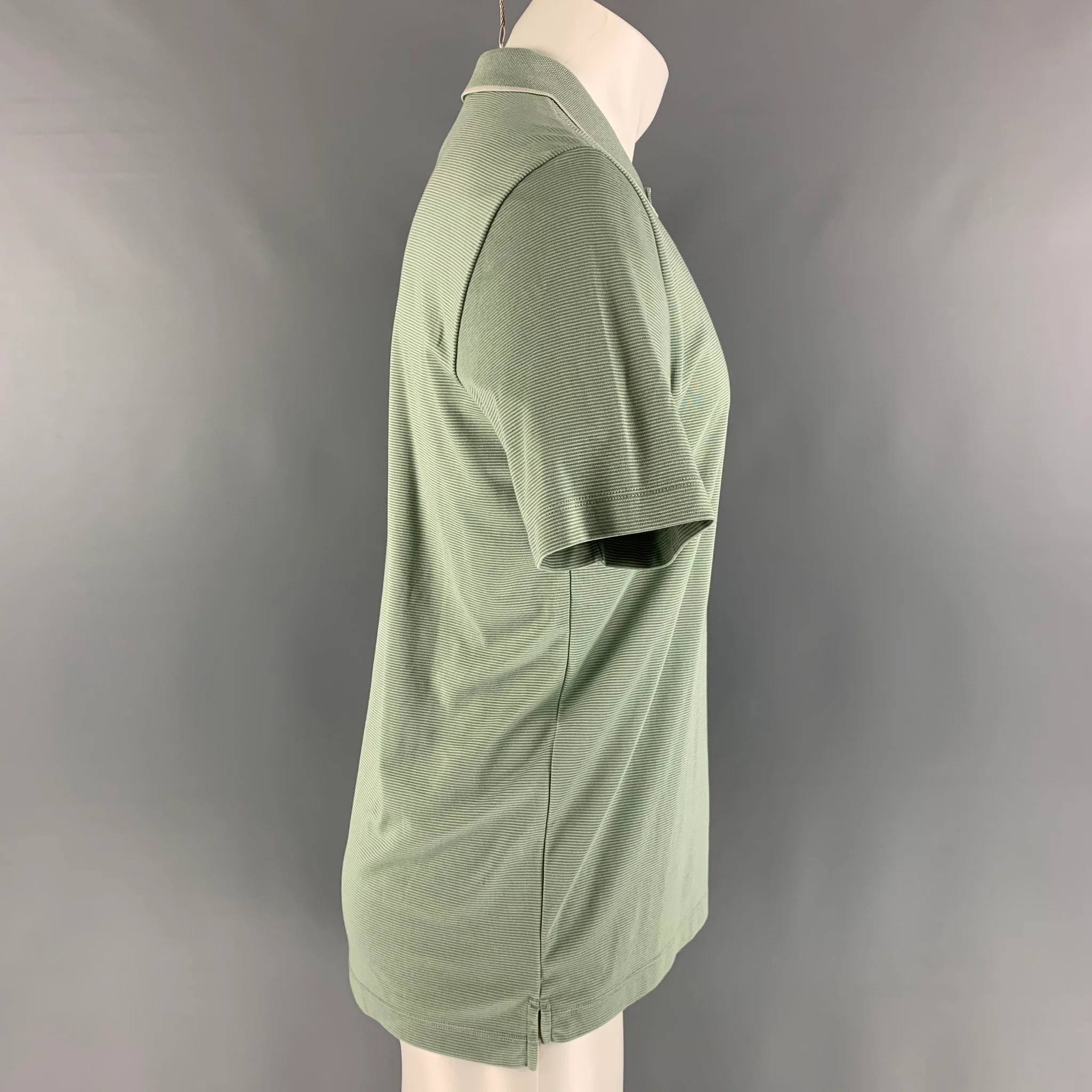 THEORY Size M Green White Stripe Cotton  Polyester Short Sleeve Polo - Image 2