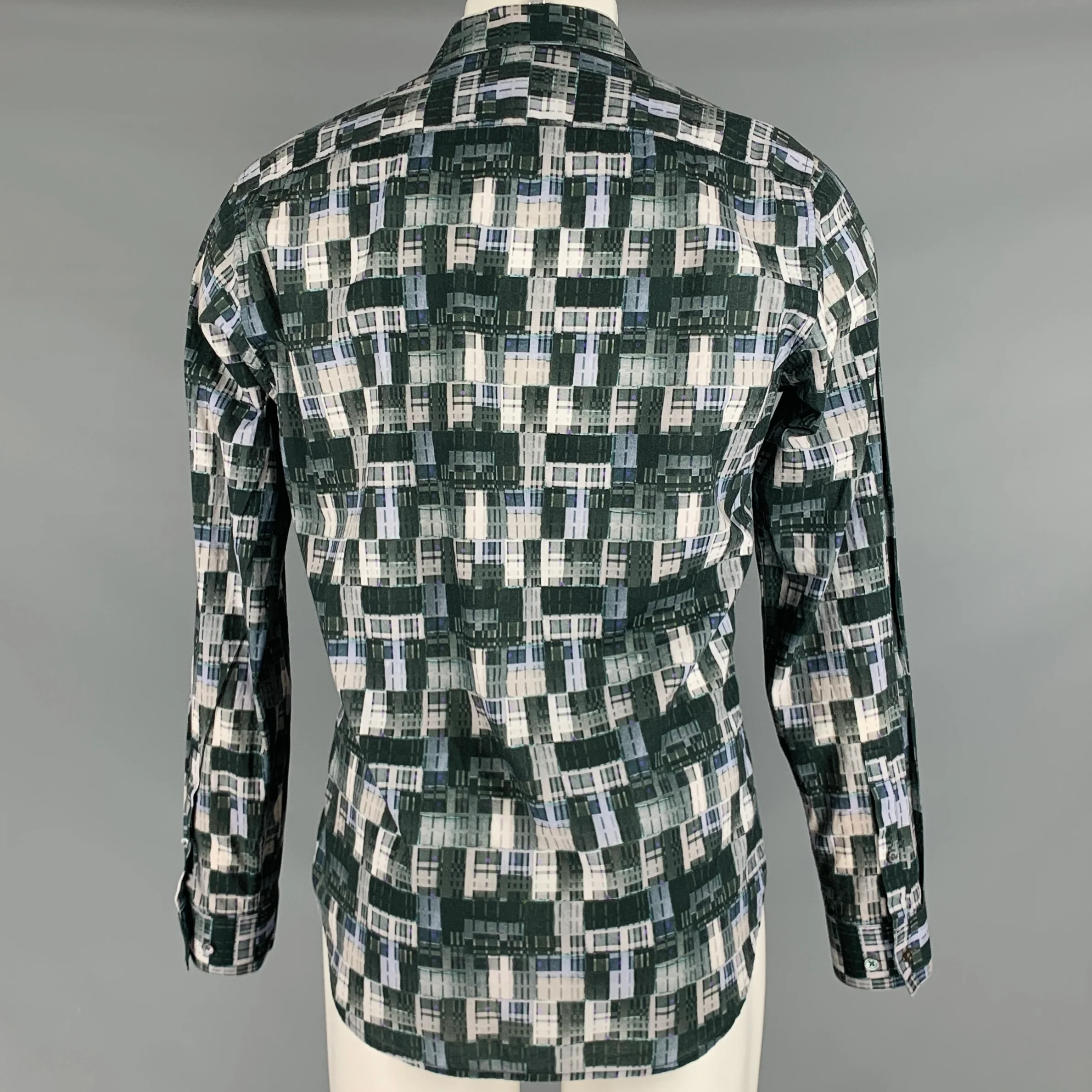 THEORY Size M Grey Multi Color Print Cotton Button Up Long Sleeve Shirt - Image 4
