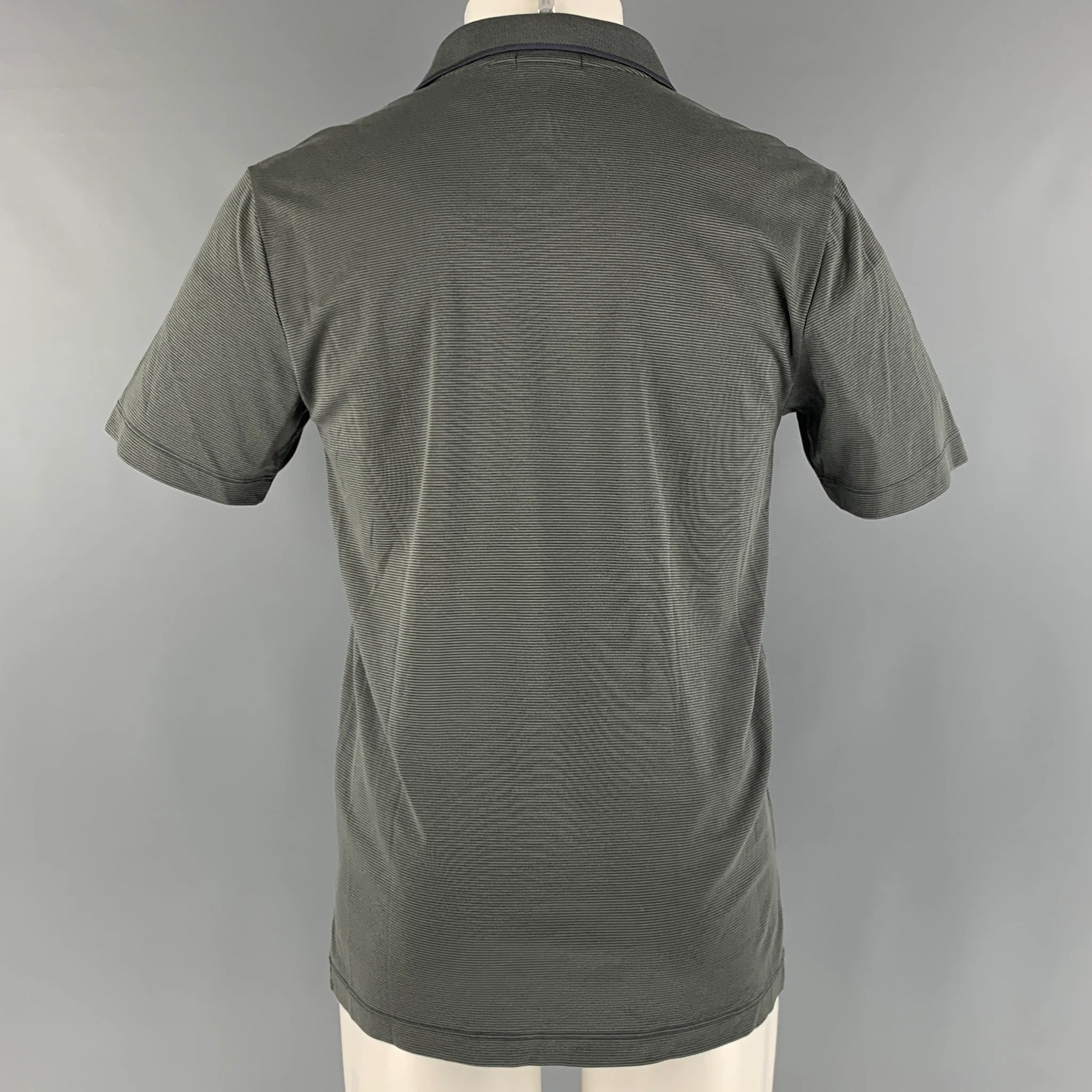 THEORY Size M Grey Navy Stripe Cotton Polyester Short Sleeve Polo - Image 3