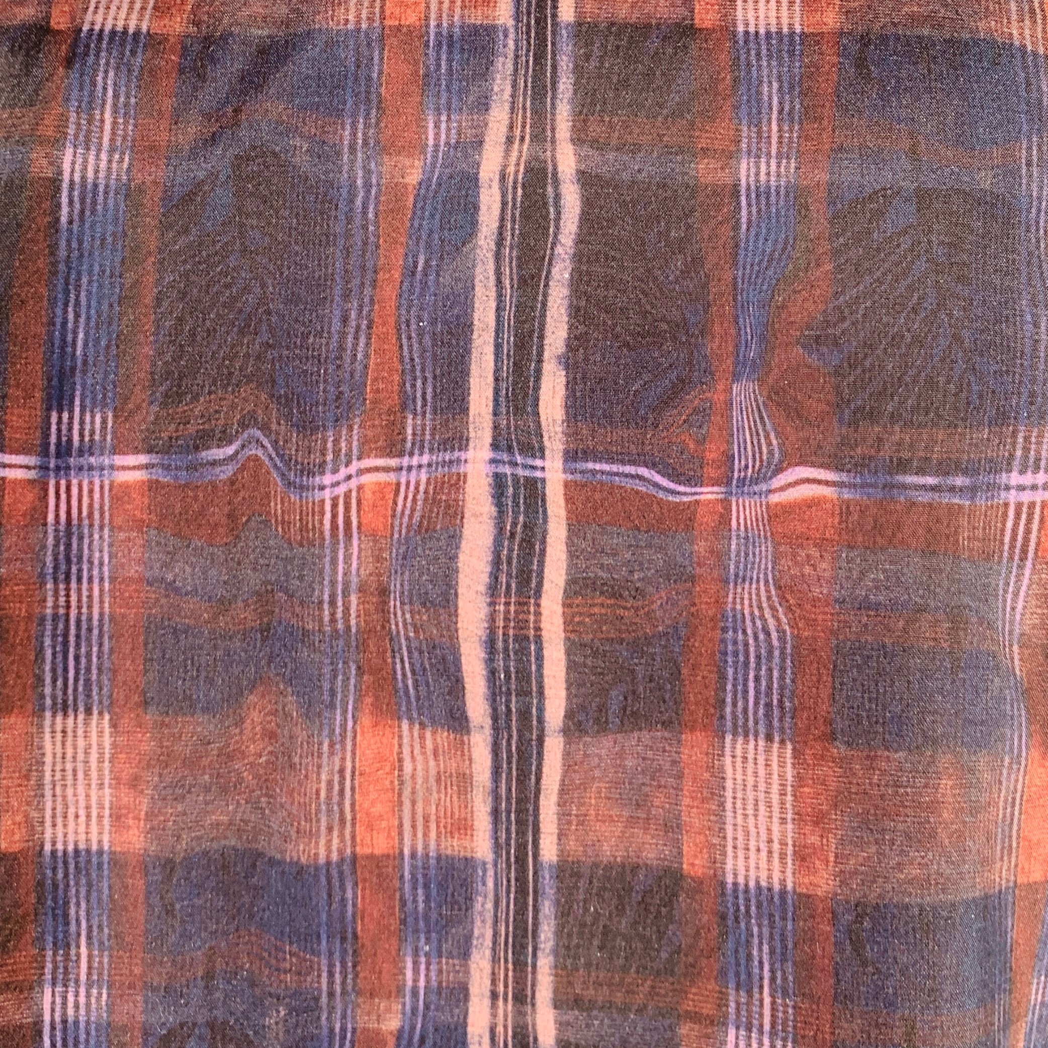 THEORY Size M Navy Brown Plaid Silk Blend Short Sleeve Shirt - Image 2