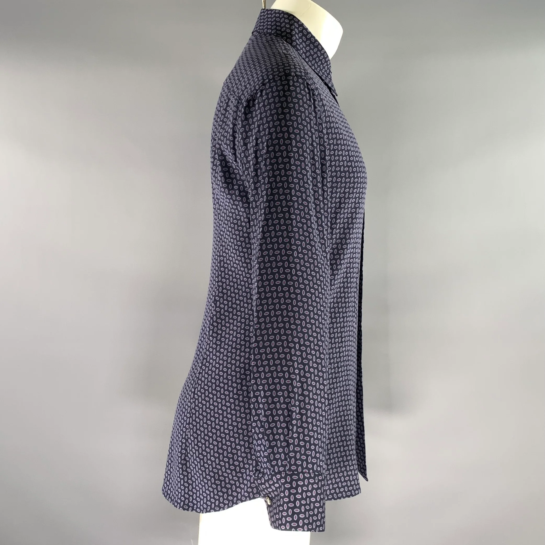 THEORY Size M Navy Burgundy blue Abstract Silk spandex Long Sleeve Shirt - Image 2