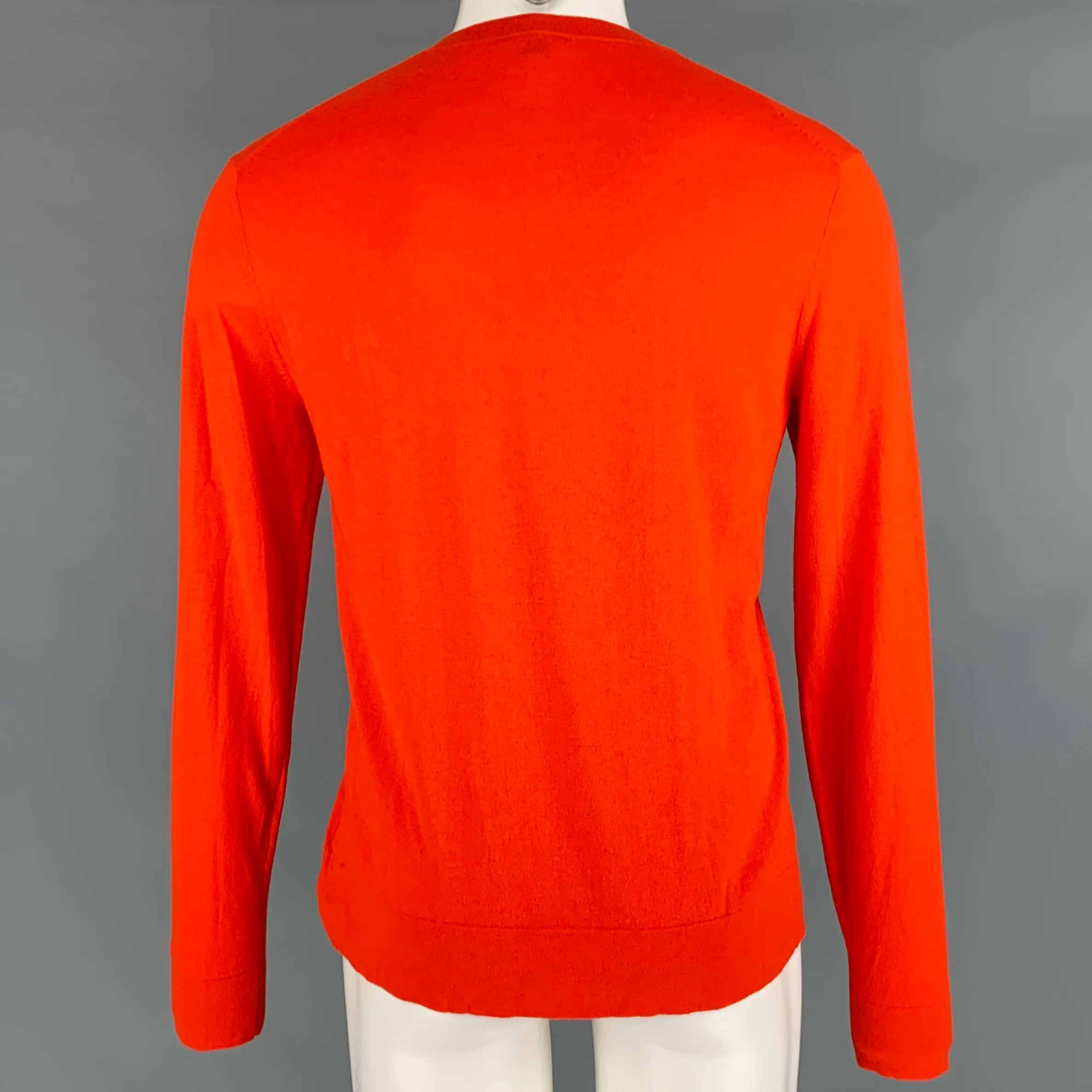 THEORY Size M Orange Cotton Cashmere V-Neck Pullover - Image 3