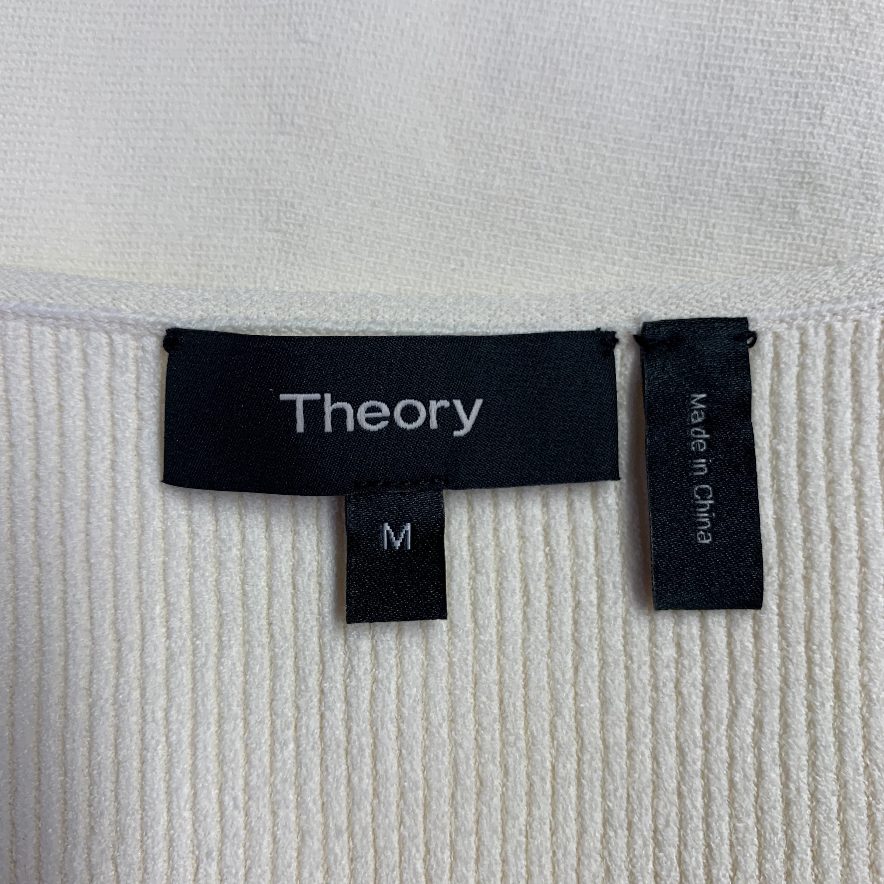 THEORY Size M Peplum Compact Crepe Cream Viscose Blend Ribbed Casual Top - Image 5