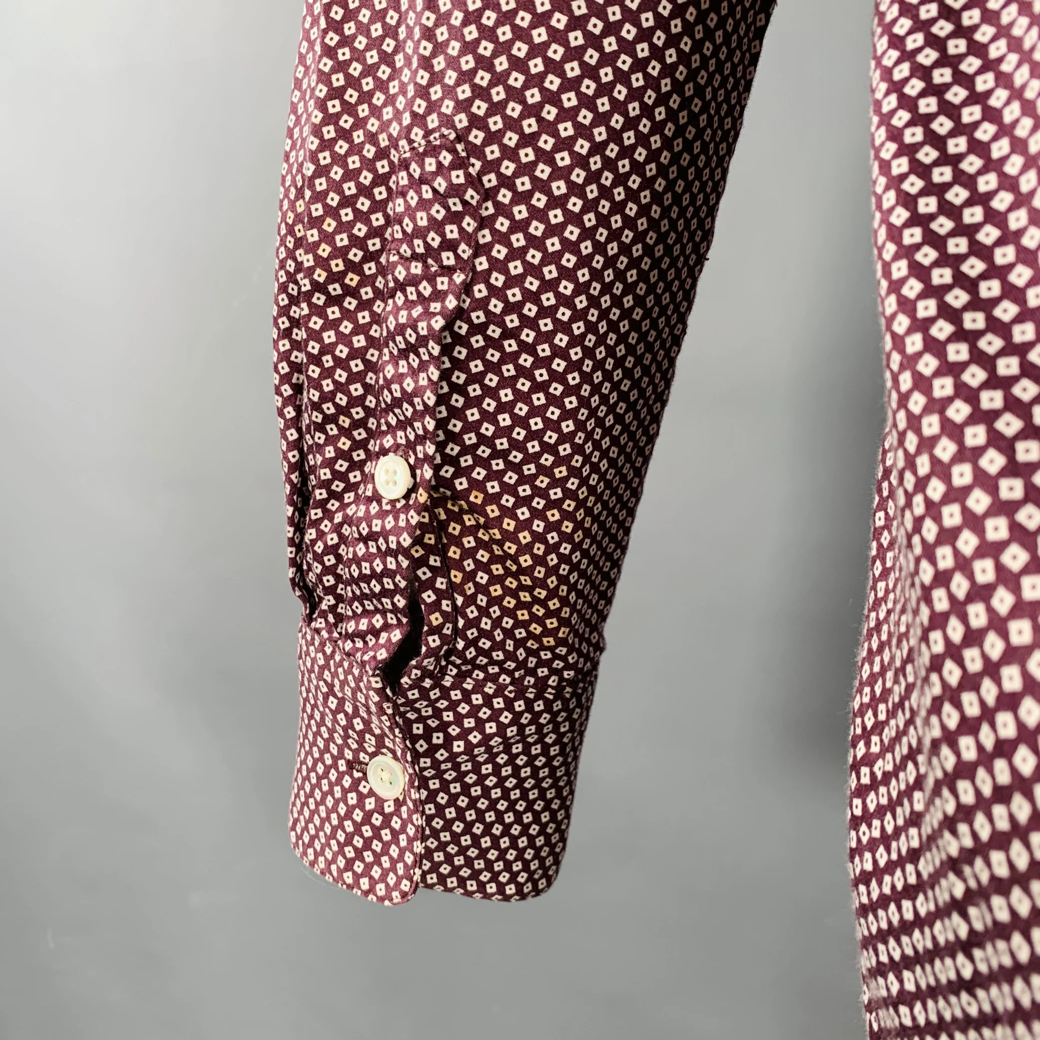 THEORY Size M Toby P Brown White Squares Cotton One Pocket Long Sleeve Shirt - Image 5