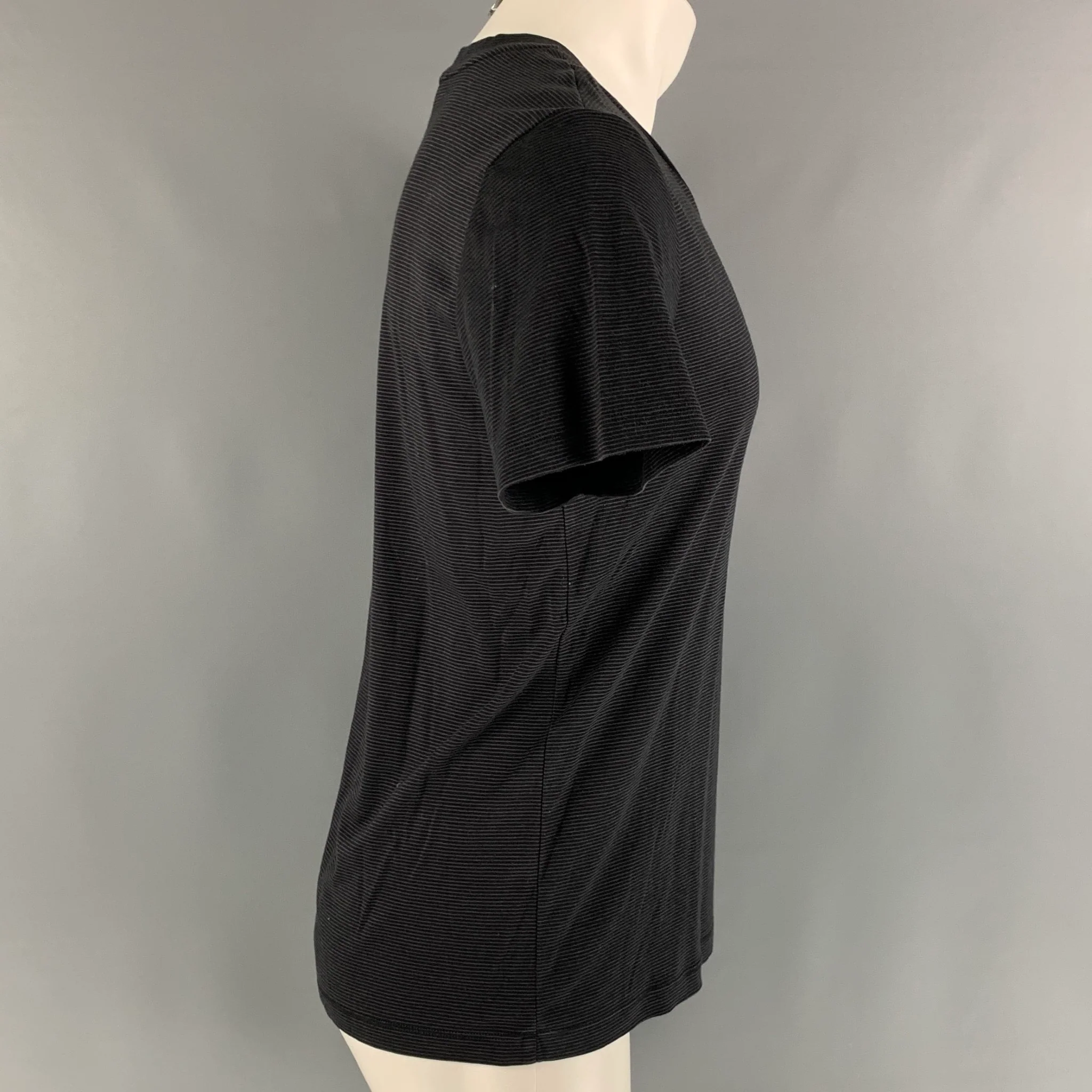 THEORY Size S Black Grey Stripe Cotton Short Sleeve T-shirt - Image 2