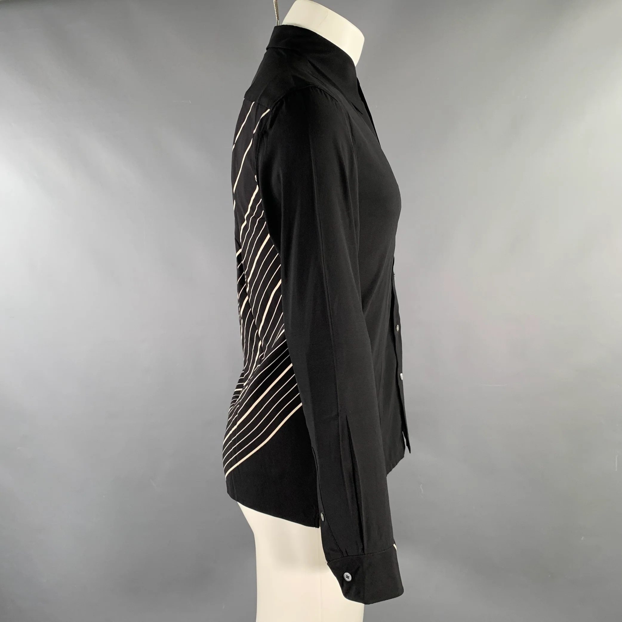 THEORY 'Liam' Size S Black Stripe Silk Blend Button Up Long Sleeve Shirt - Image 3