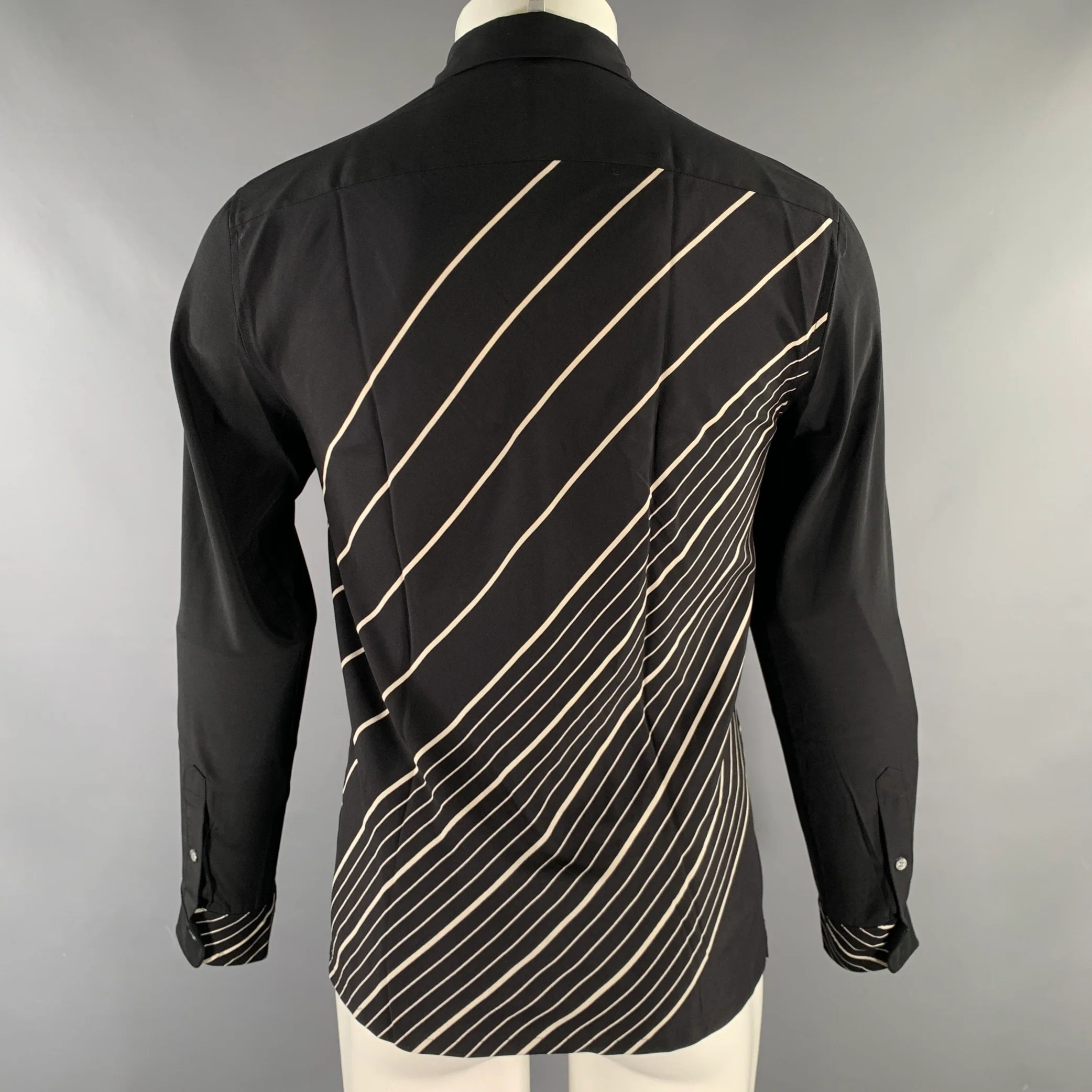 THEORY 'Liam' Size S Black Stripe Silk Blend Button Up Long Sleeve Shirt - Image 4
