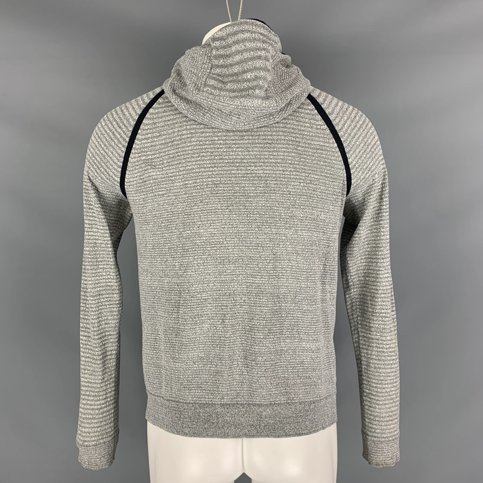 THEORY Size S Black White Stripe Cotton Nylon Hooded Cardigan - Image 3