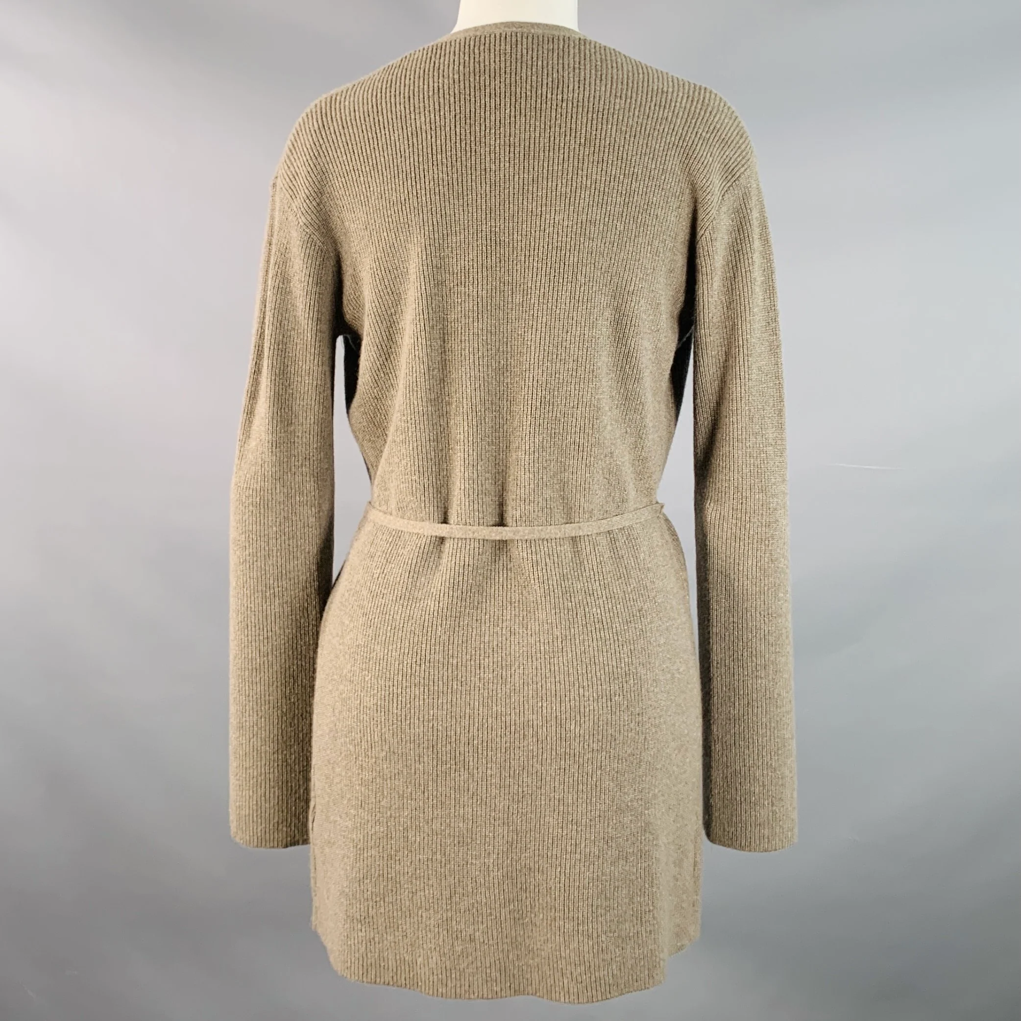 THEORY Size S Brown Taupe Cashmere Rib Knit Tie Front Cardigan - Image 3