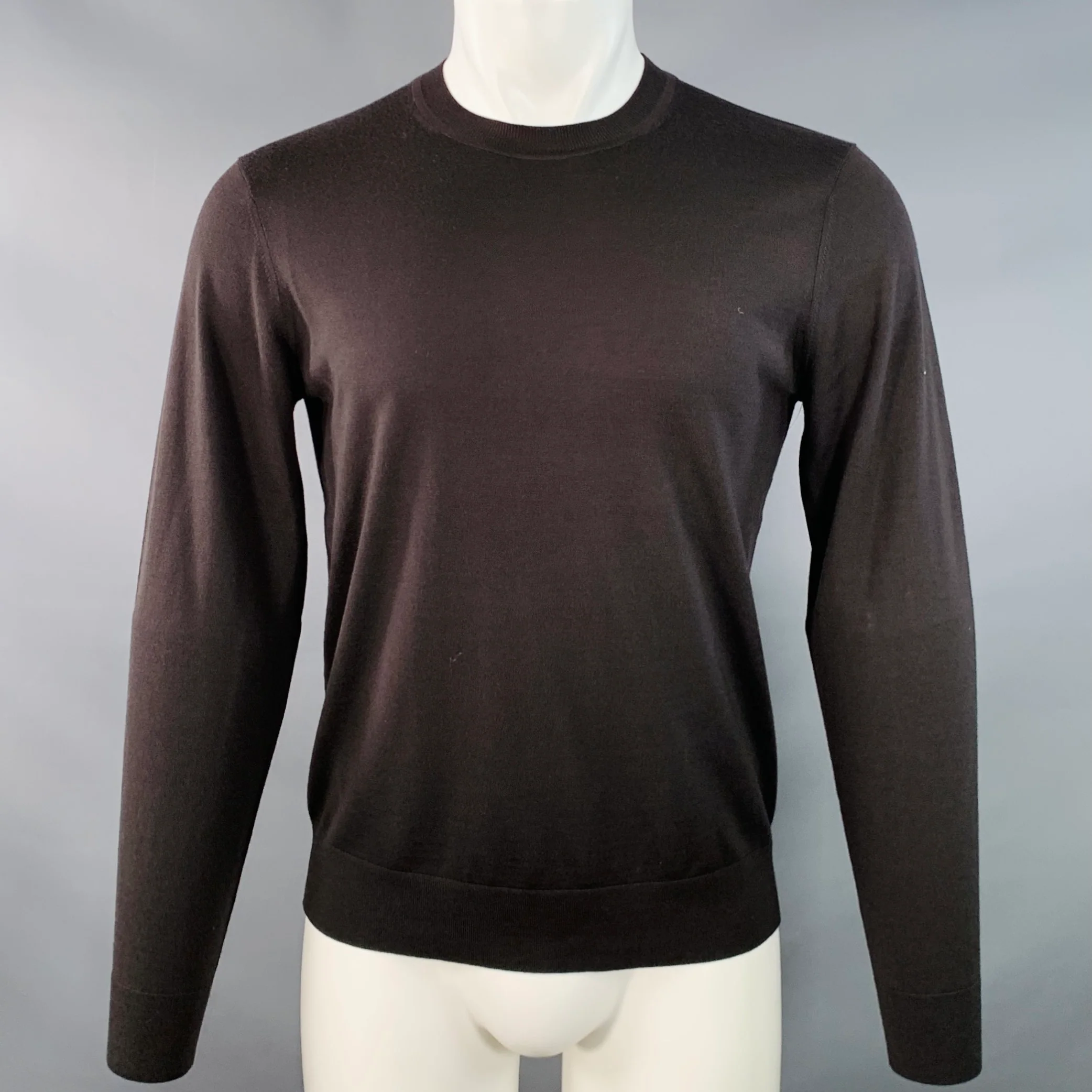 THEORY Size S Brown Wool Jersey Long Sleeve Crew Neck Pullover