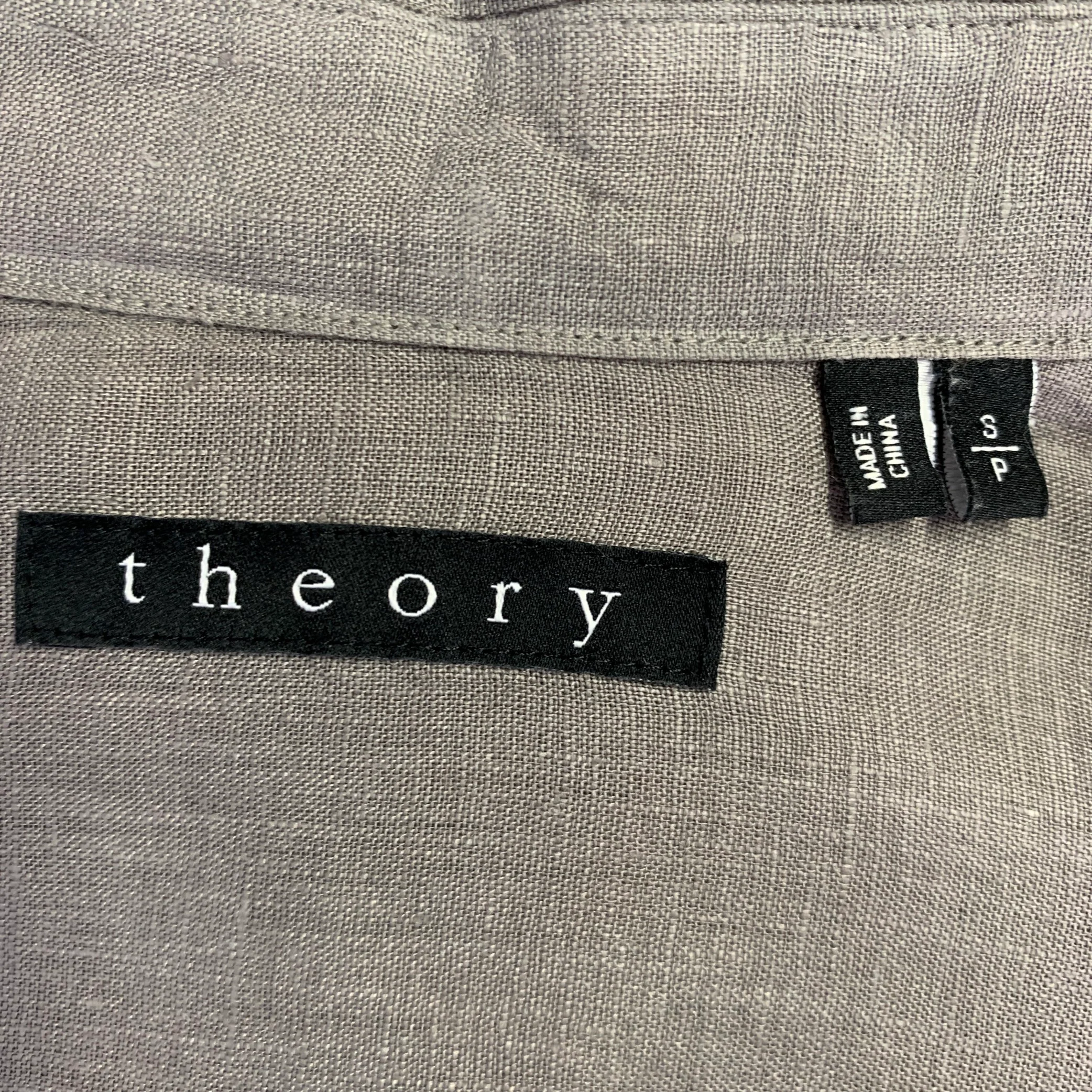 THEORY Size S Grey Linen Button Down Short Sleeve Shirt - Image 5