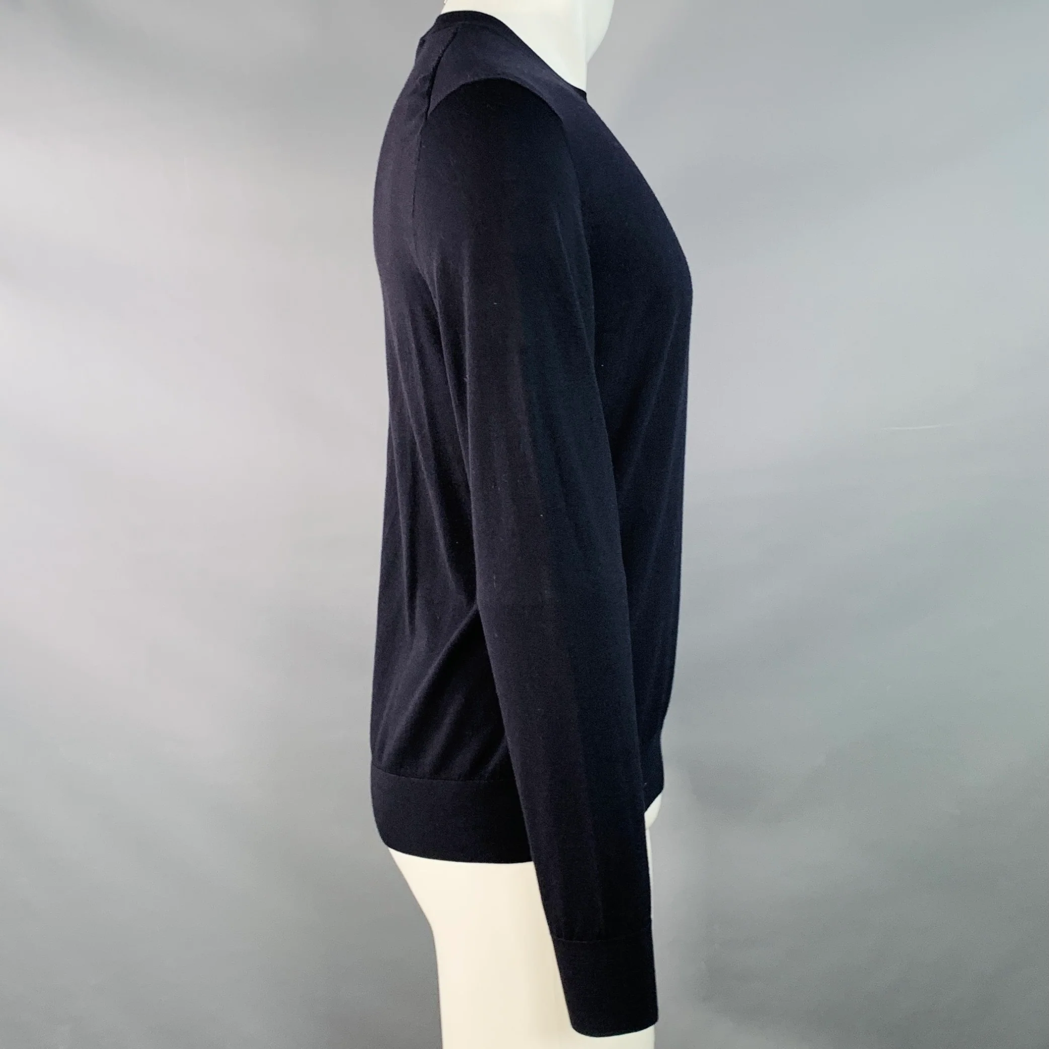 THEORY Size S Navy Wool Jersey Long Sleeve Crew Neck Pullover - Image 2