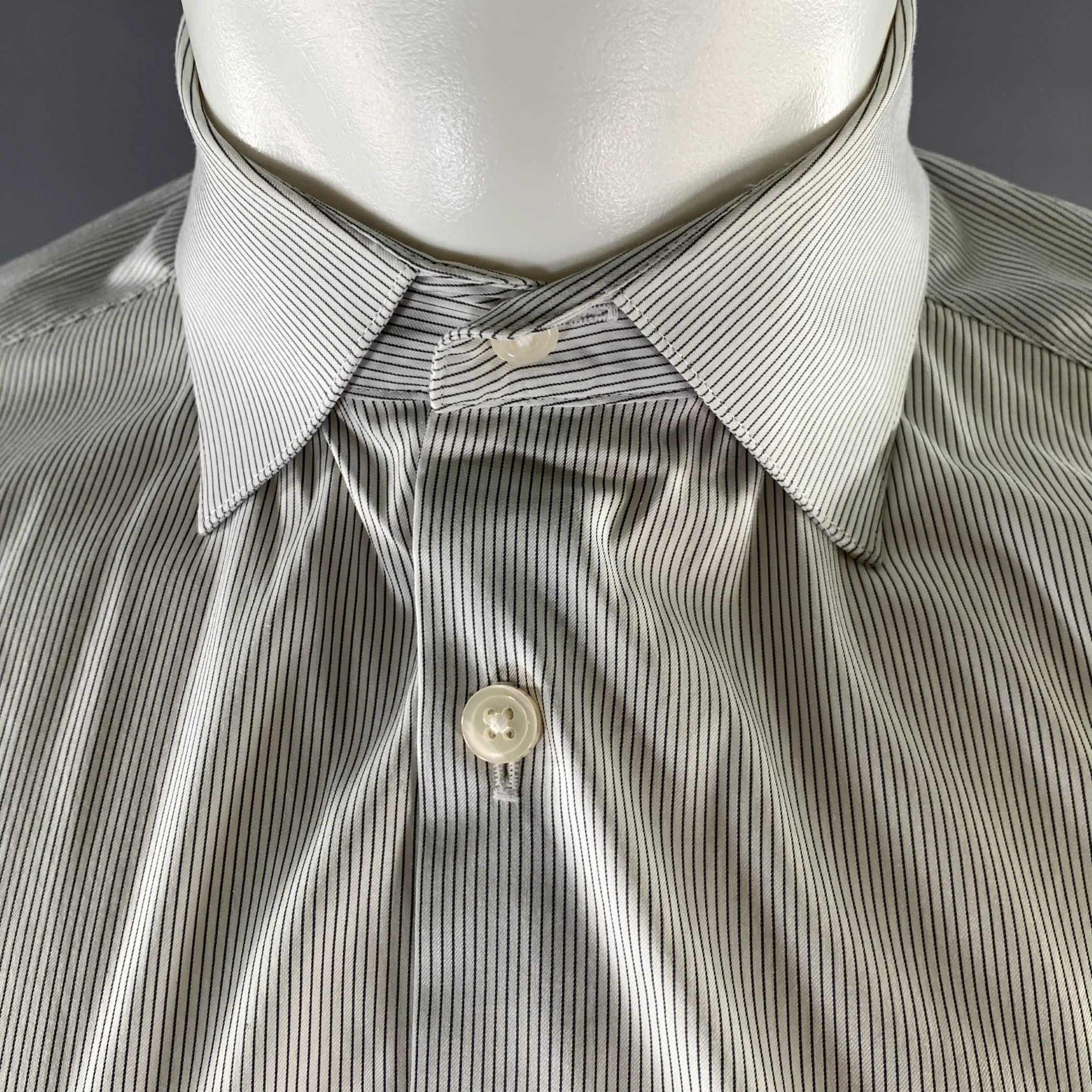 THEORY Size S White Grey Pinstripe Cotton Blend Spread Collar Long Sleeve Shirt - Image 2