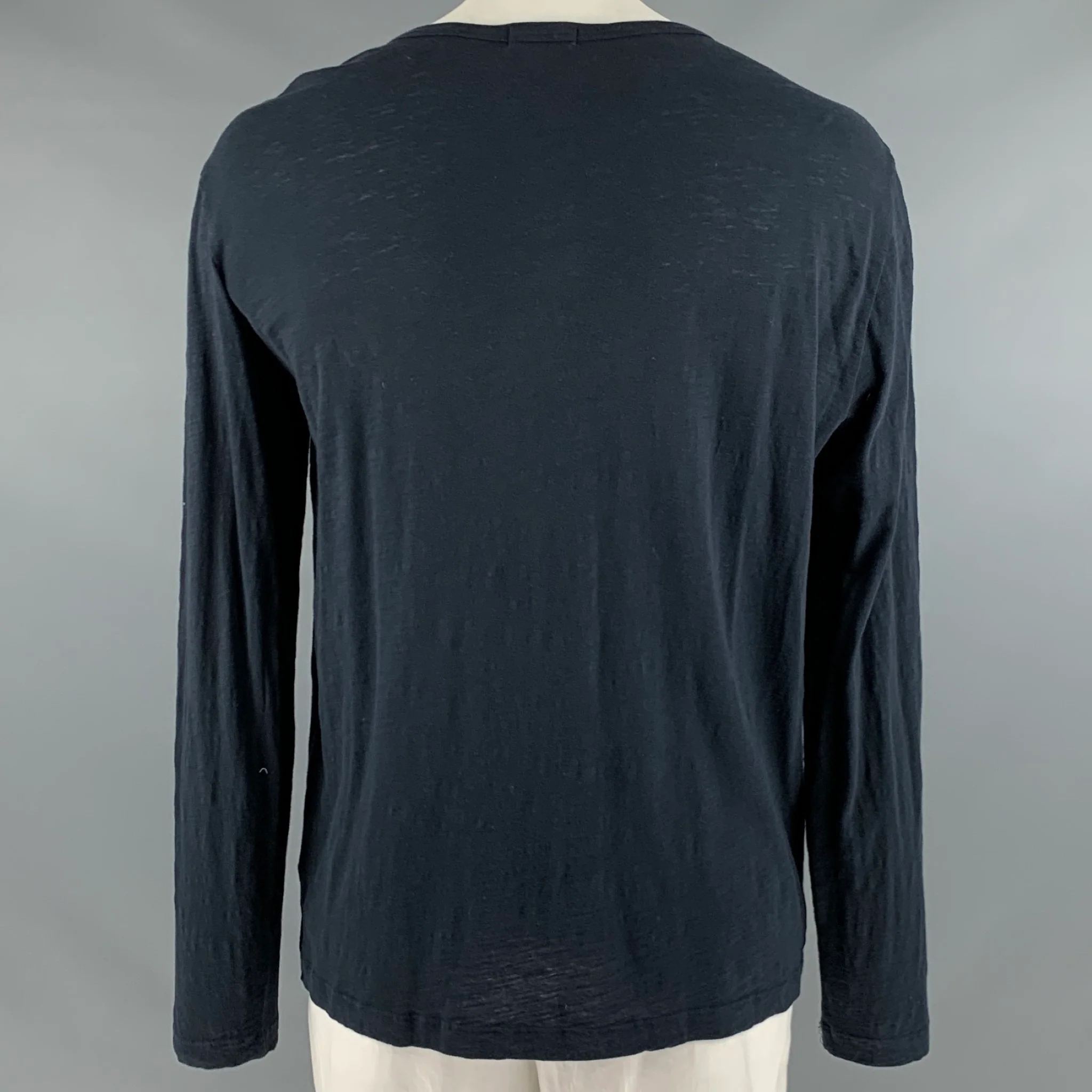 THEORY Size XL Navy Cotton Henley Pullover - Image 3