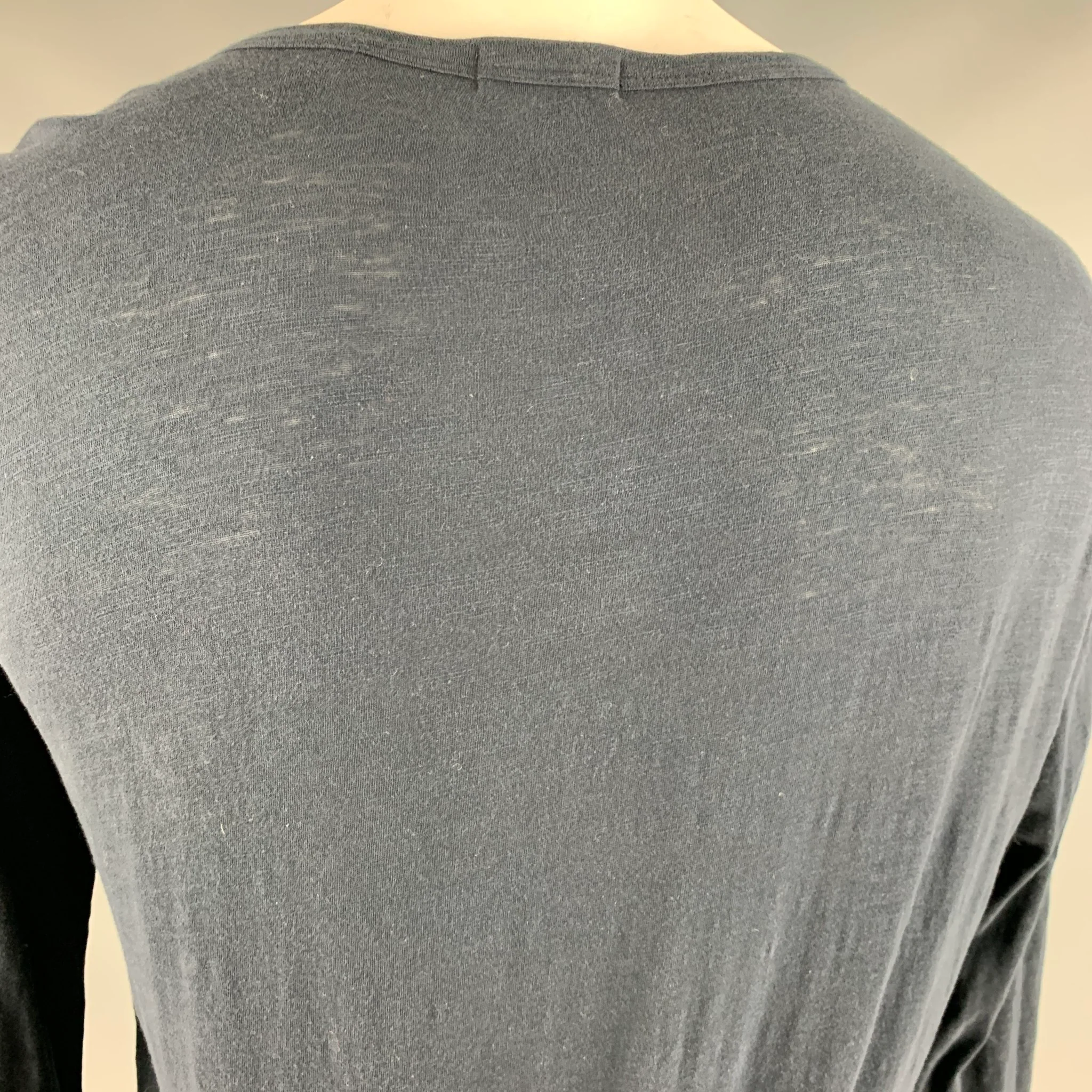 THEORY Size XL Navy Cotton Henley Pullover - Image 5