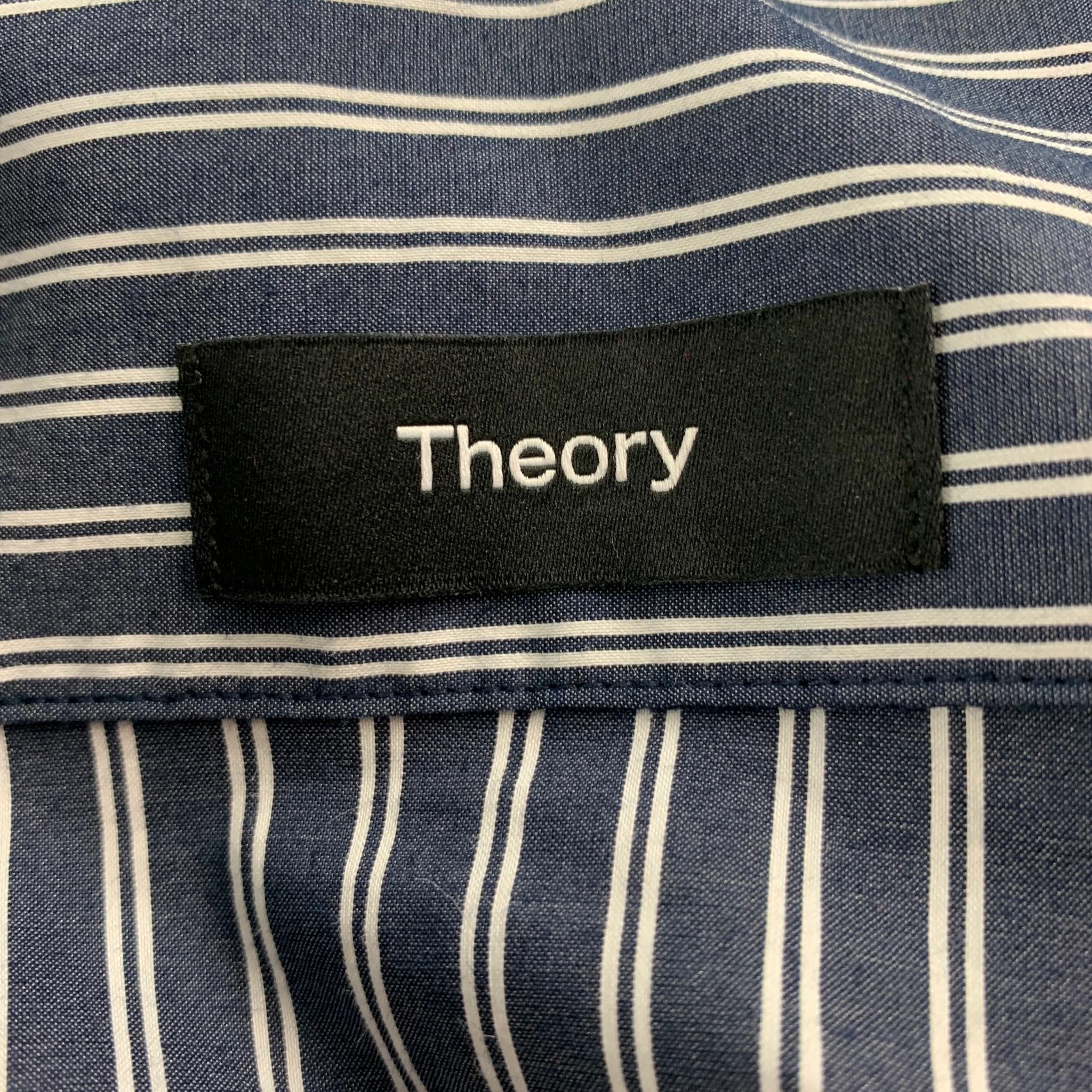 THEORY Size XXL Black White Stripe Cotton Blend One pocket Short Sleeve Shirt - Image 6