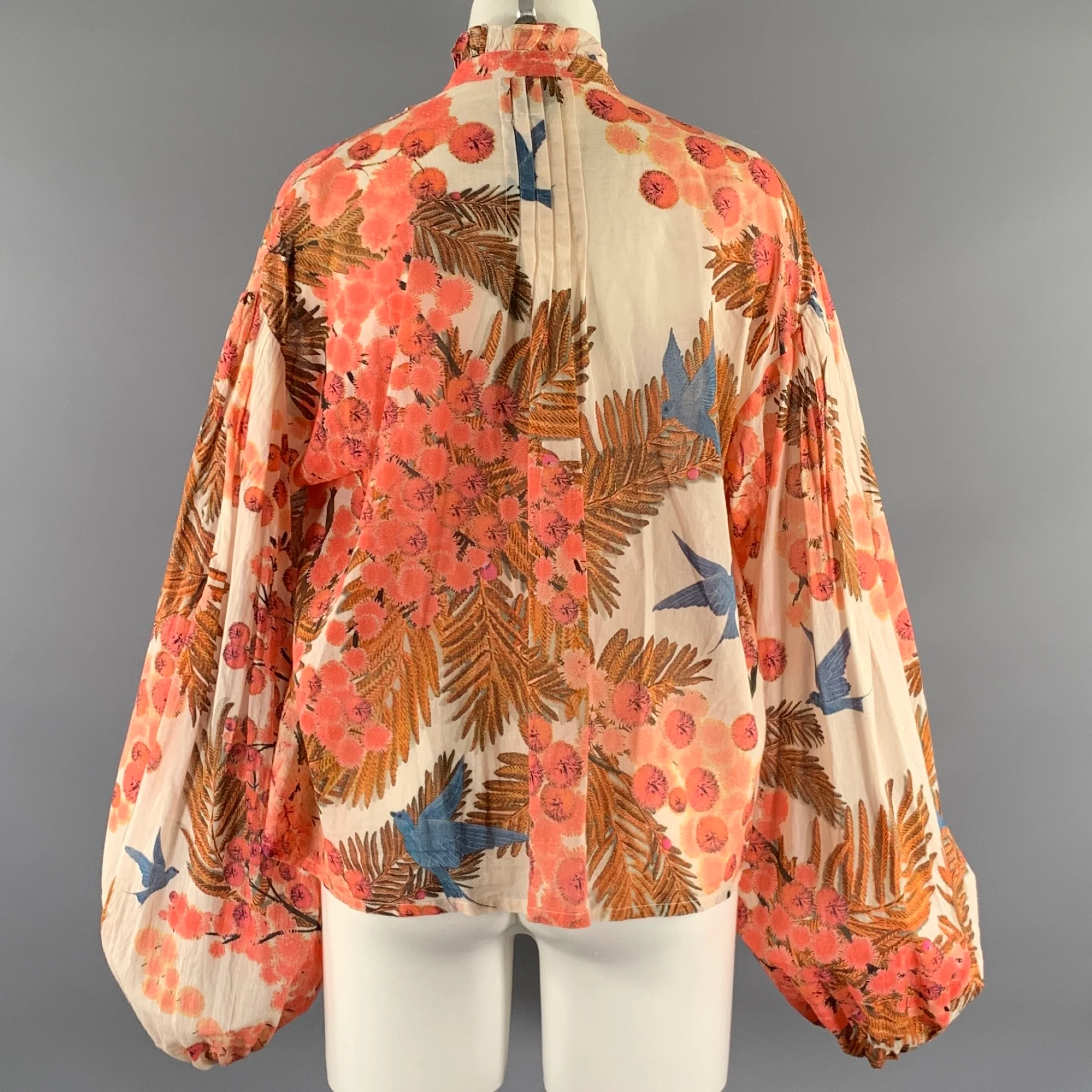 THIERRY COLSON Size M White Peach Cotton Floral Blouse - Image 4