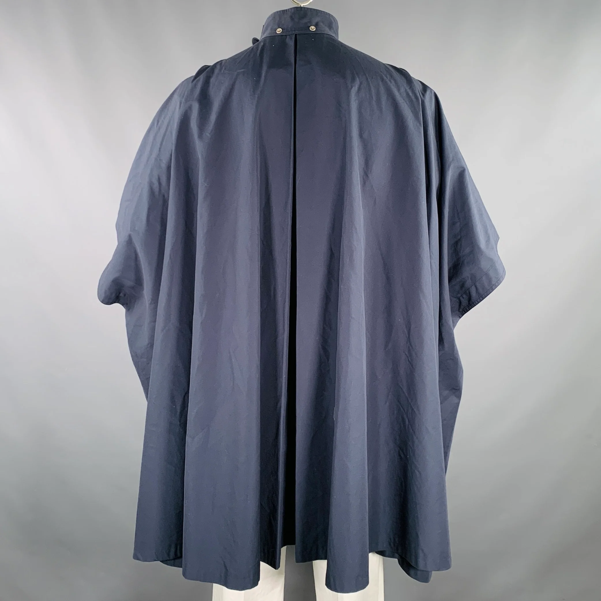 THIERRY MUGLER One Size Navy Light Blue Cotton Blend Snaps Poncho Coat - Image 3