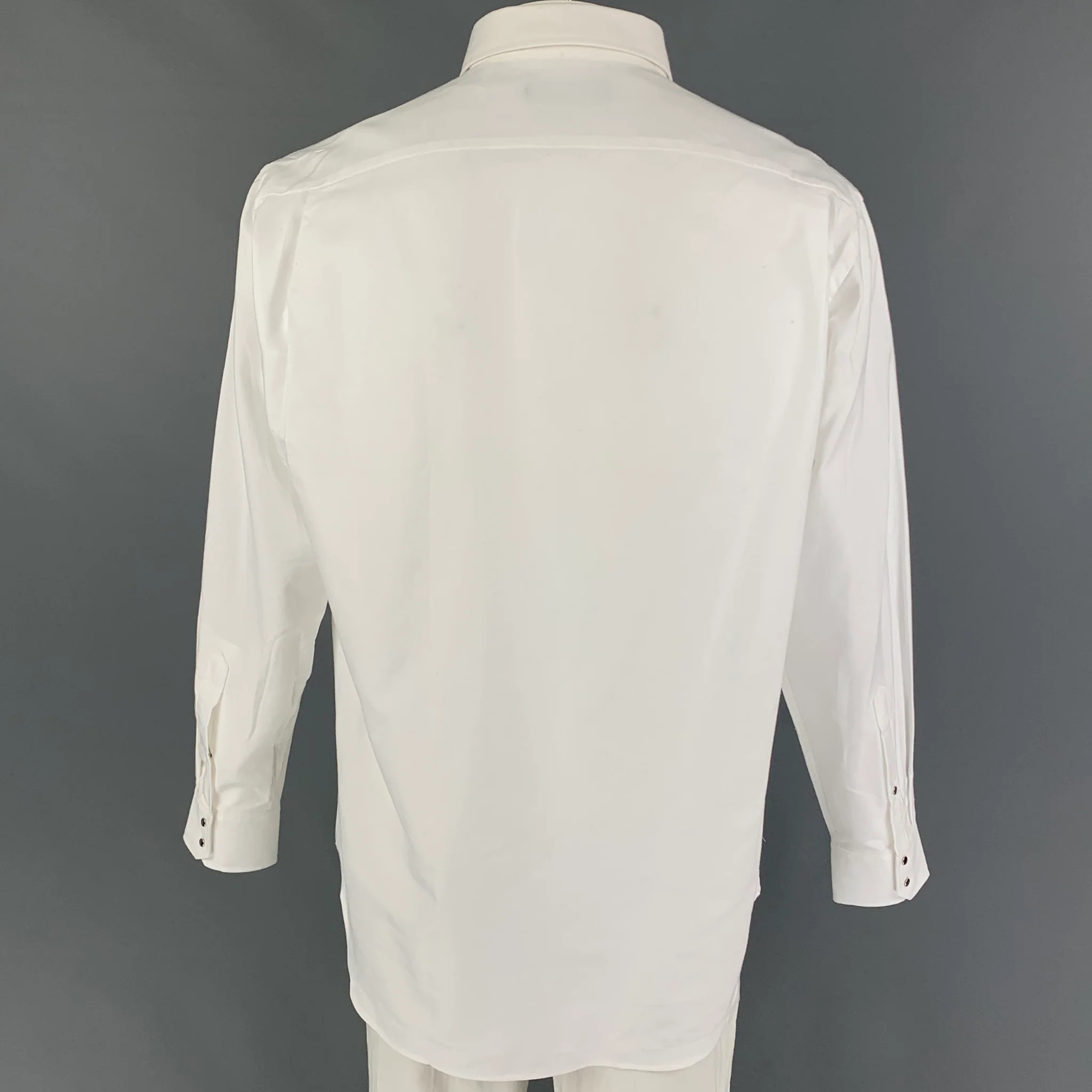 THIERRY MUGLER Size L White Cotton Snaps Long Sleeve Shirt - Image 3