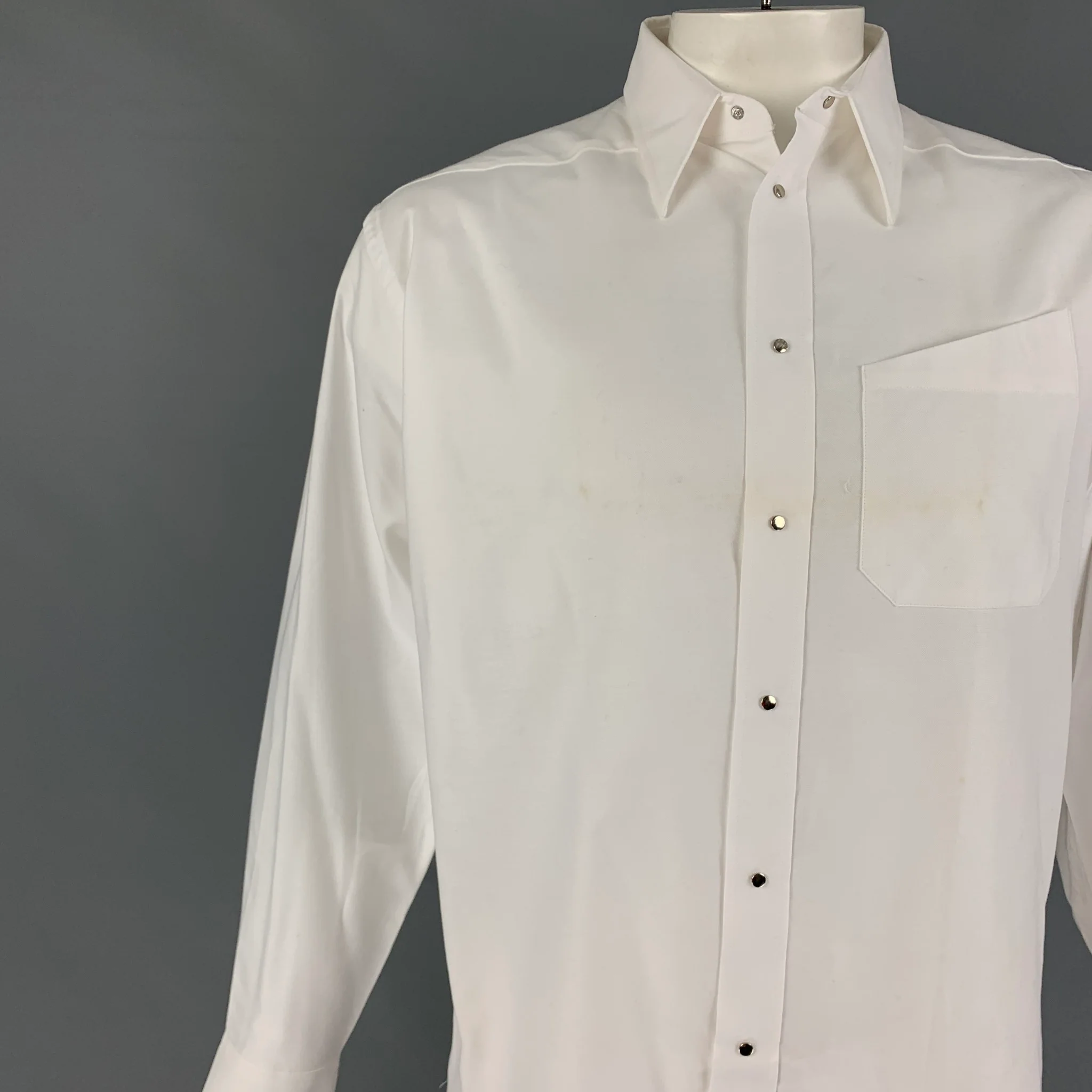 THIERRY MUGLER Size L White Cotton Snaps Long Sleeve Shirt - Image 4