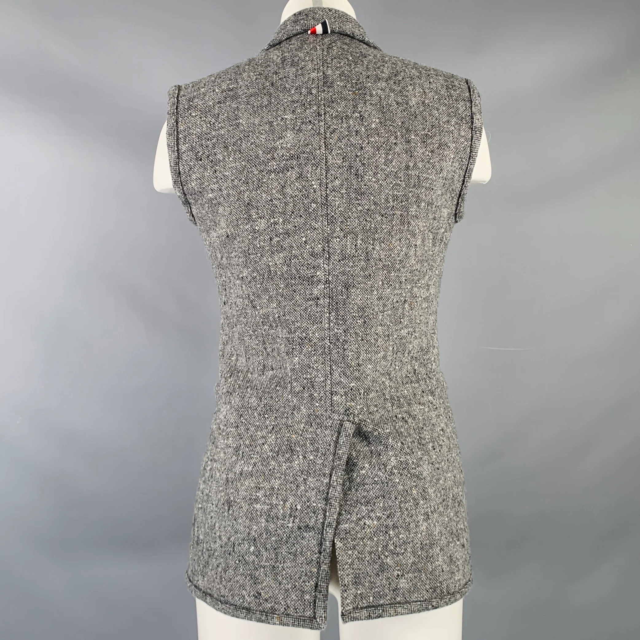 THOM BROWNE Size 0 Black Grey Wool Mohair Donegal Vest - Image 3