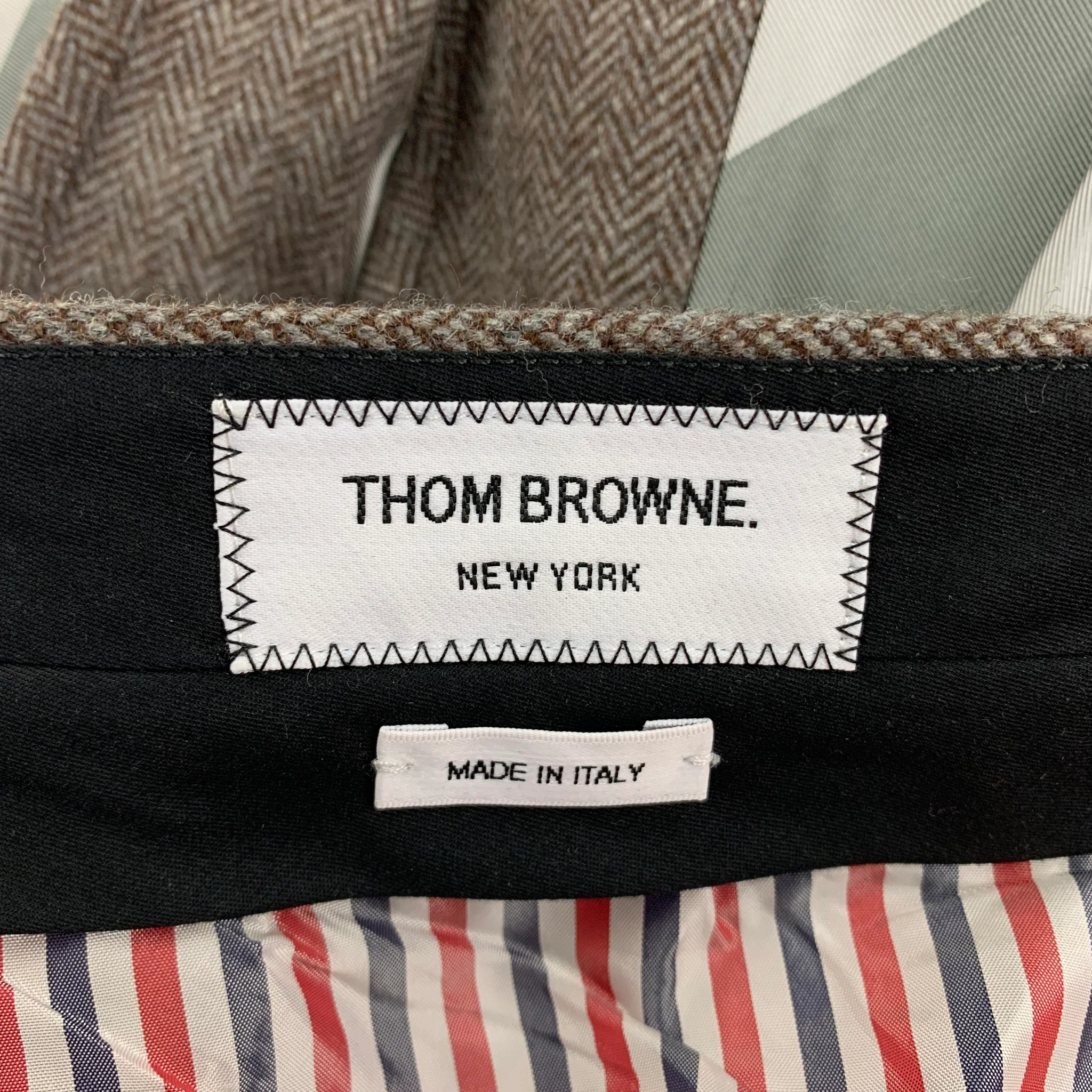 THOM BROWNE Size 2 Brown Grey Lambswool Herringbone Pleated Below Knee Skirt - Image 6
