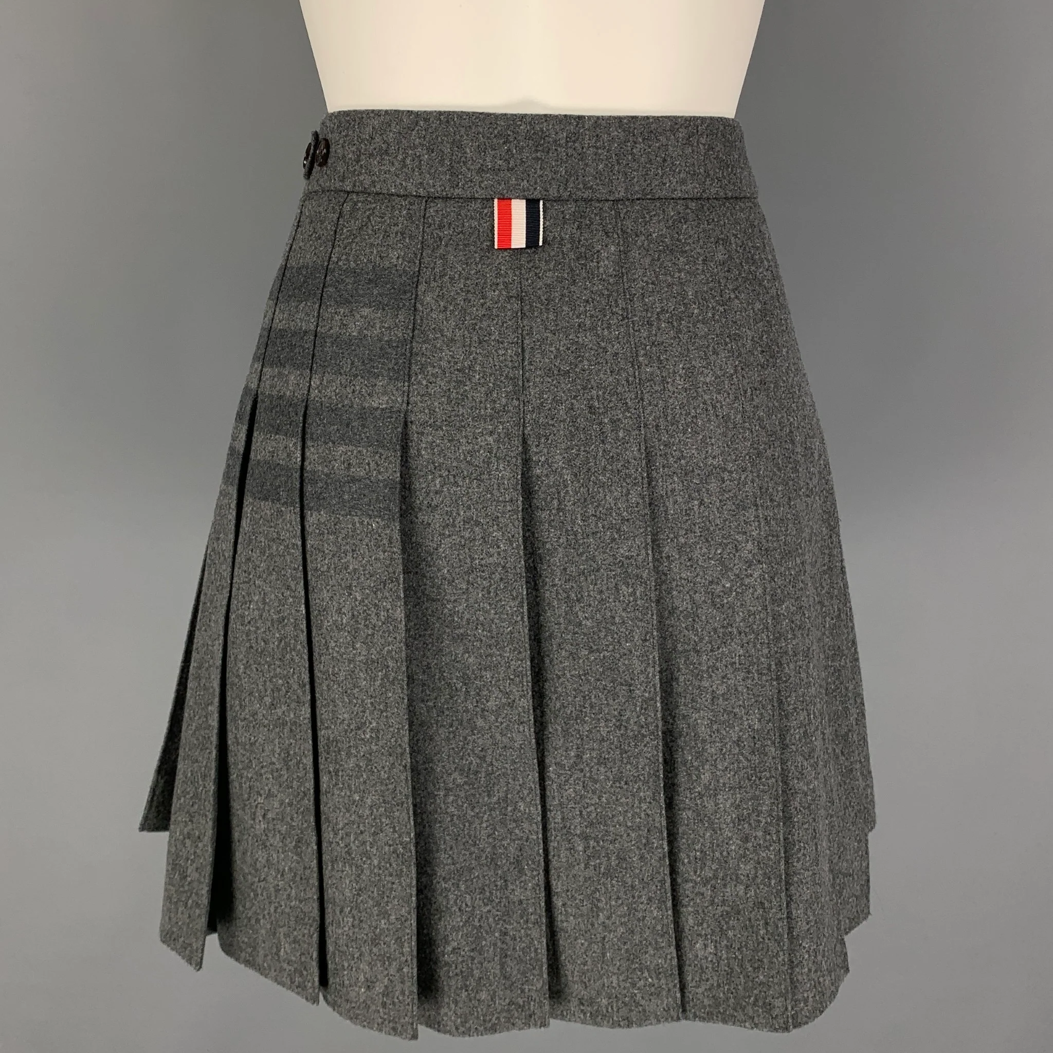 THOM BROWNE Size 4 Grey Wool Cashmere Pleated Tonal Woven 4 Bar Skirt - Image 3