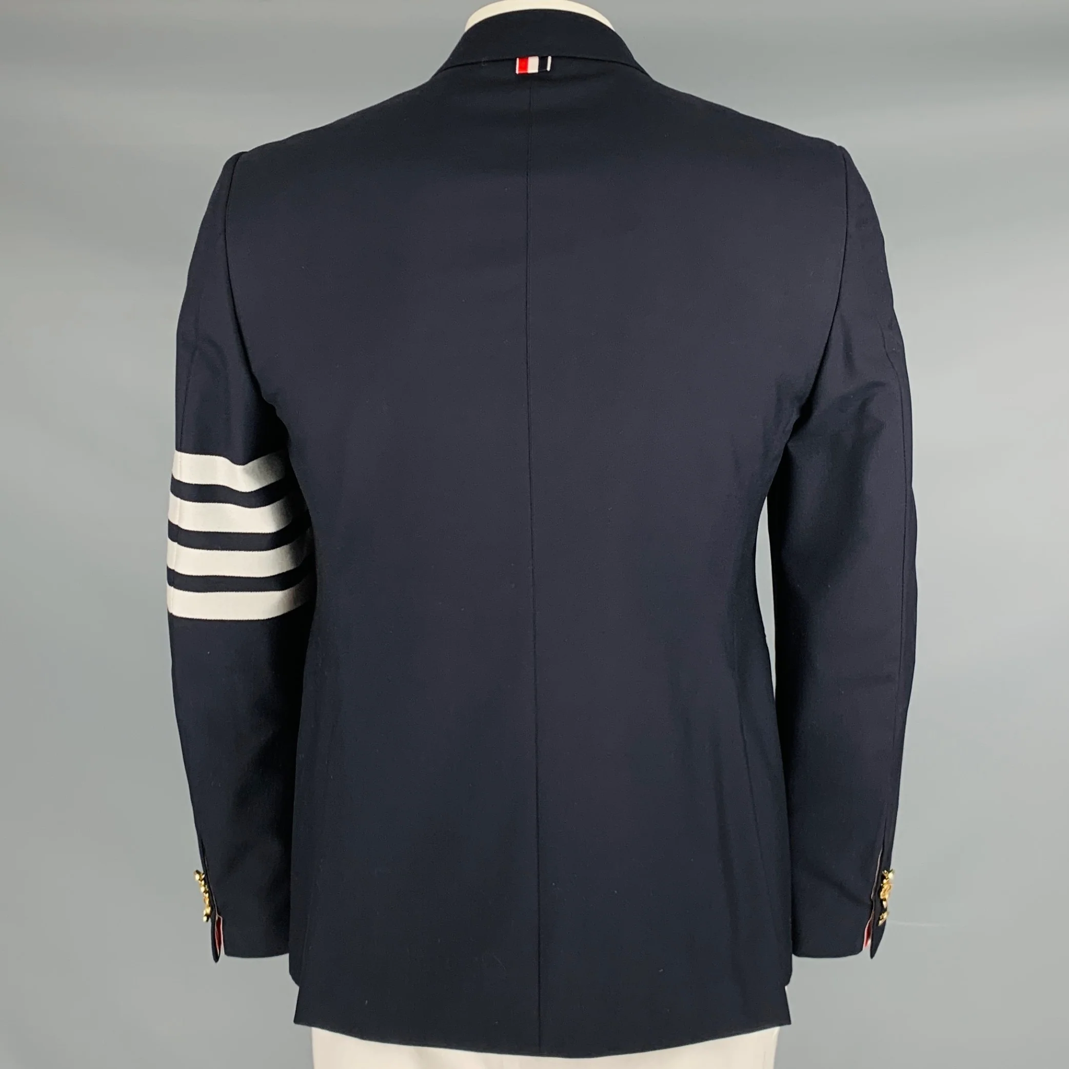 THOM BROWNE Size 42 Navy Stripe Wool Notch Lapel Sport Coat - Image 4