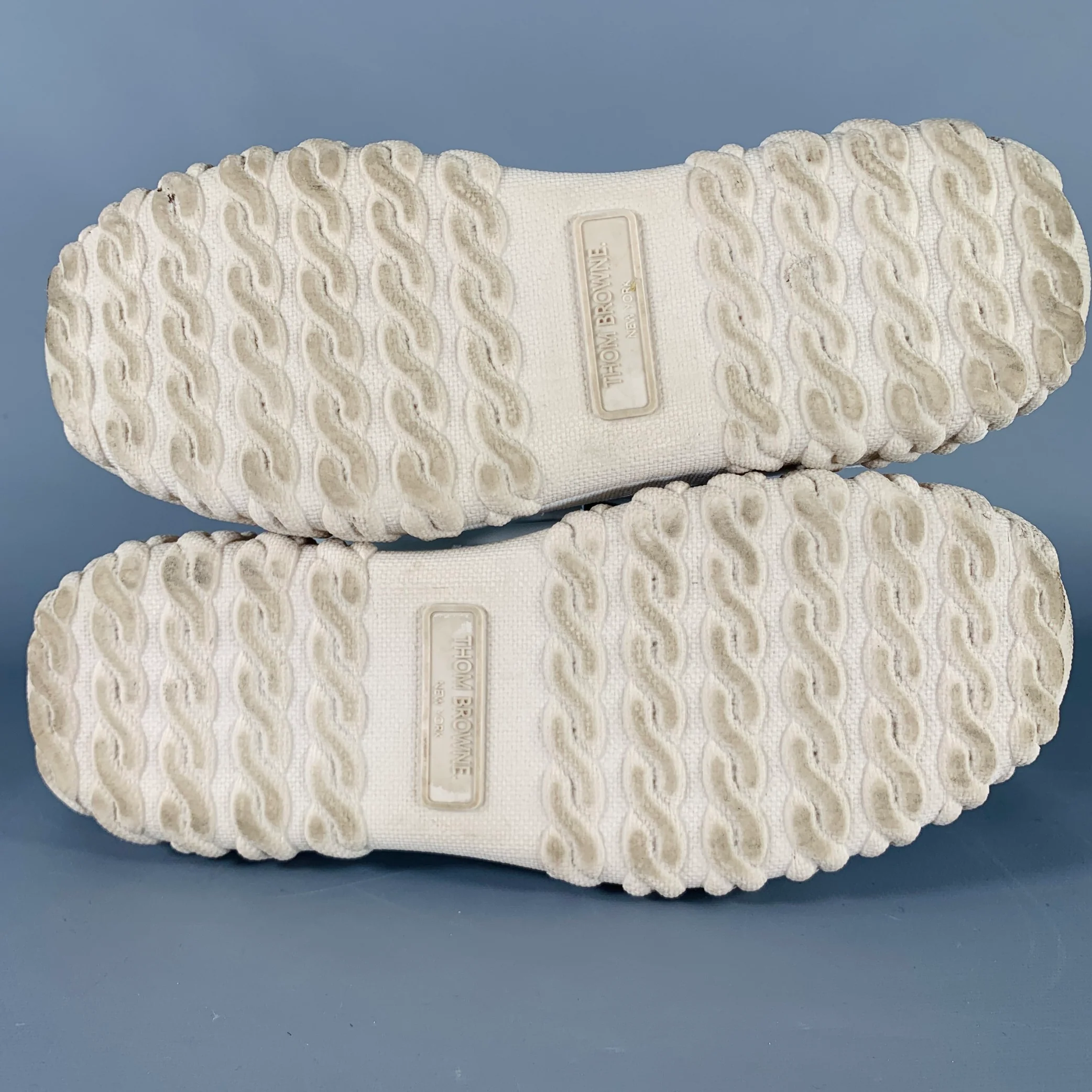 THOM BROWNE Size 8 White Beige Leather Rubber Sole Sneakers - Image 6