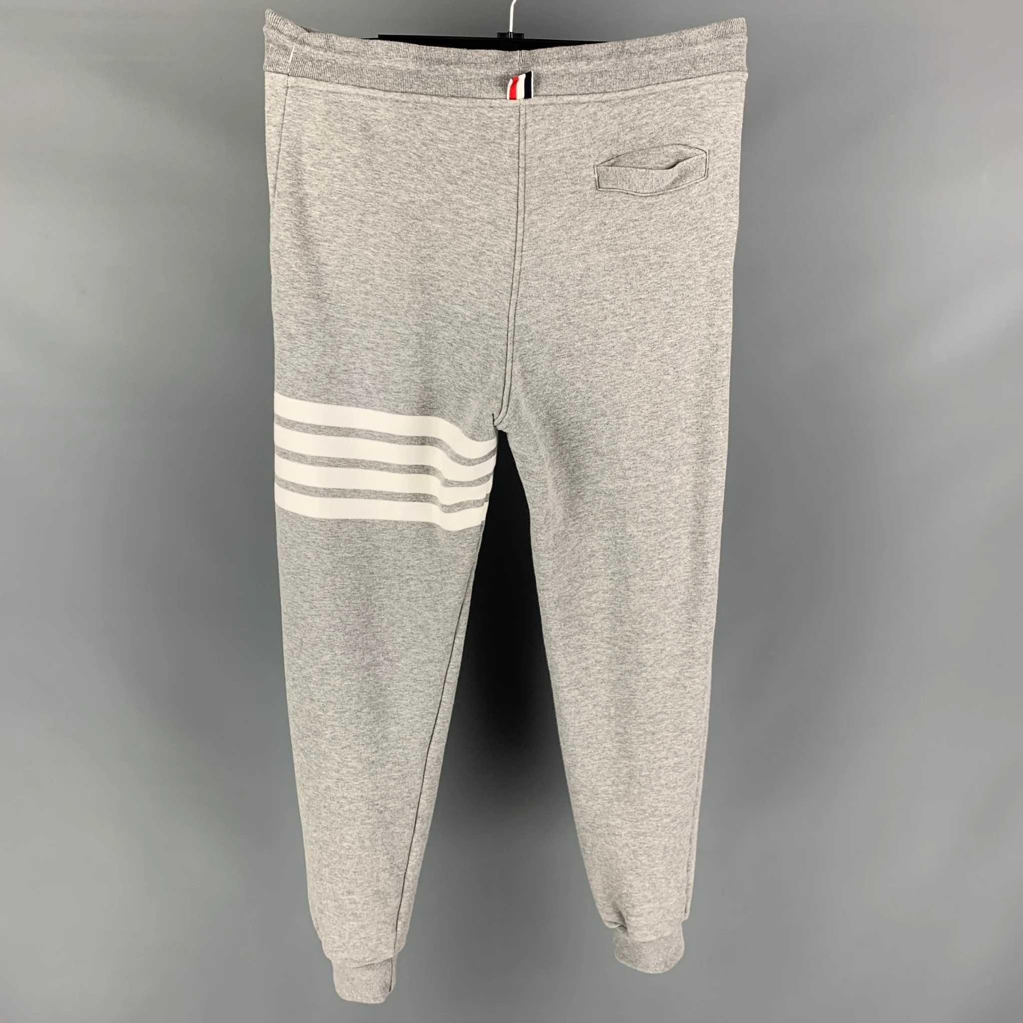 THOM BROWNE Size L Grey White Stripe Cotton Sweatpants Casual Pants - Image 3