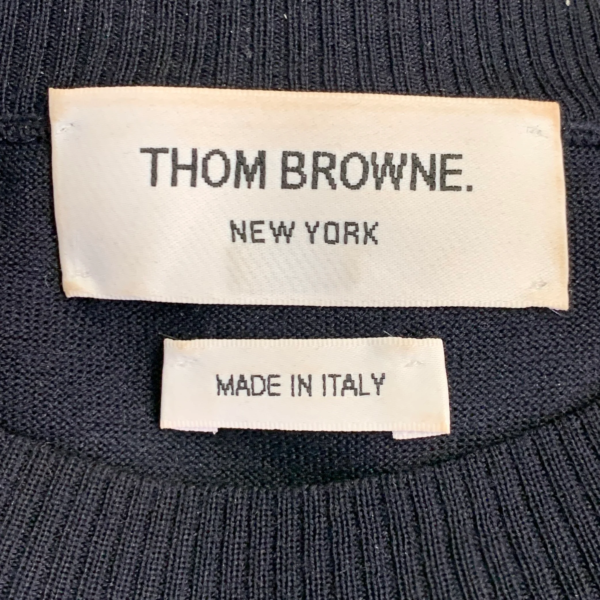THOM BROWNE Size L Navy White Stripe Merino Wool Pullover - Image 8