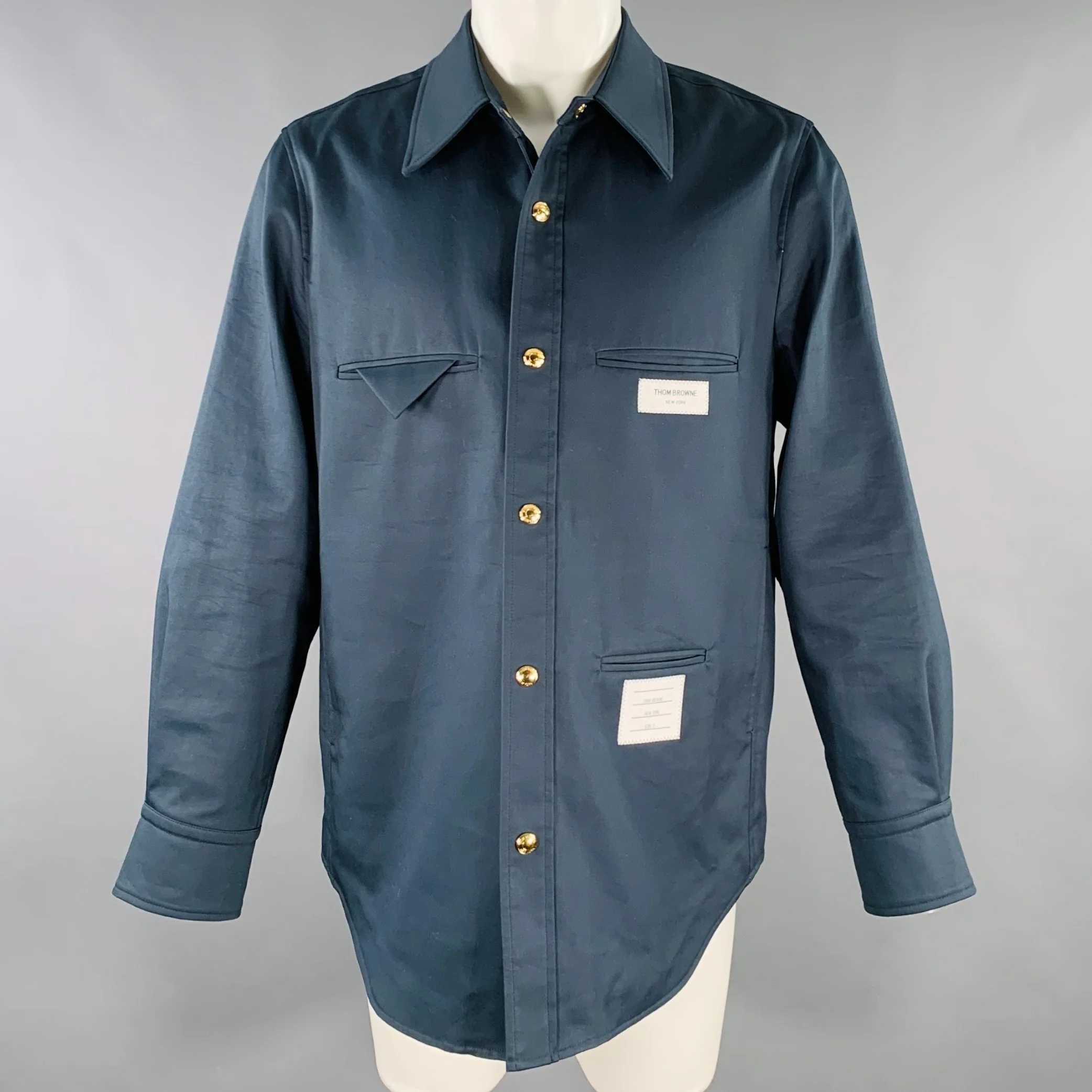 THOM BROWNE Size M Navy Twill Shirt Jacket