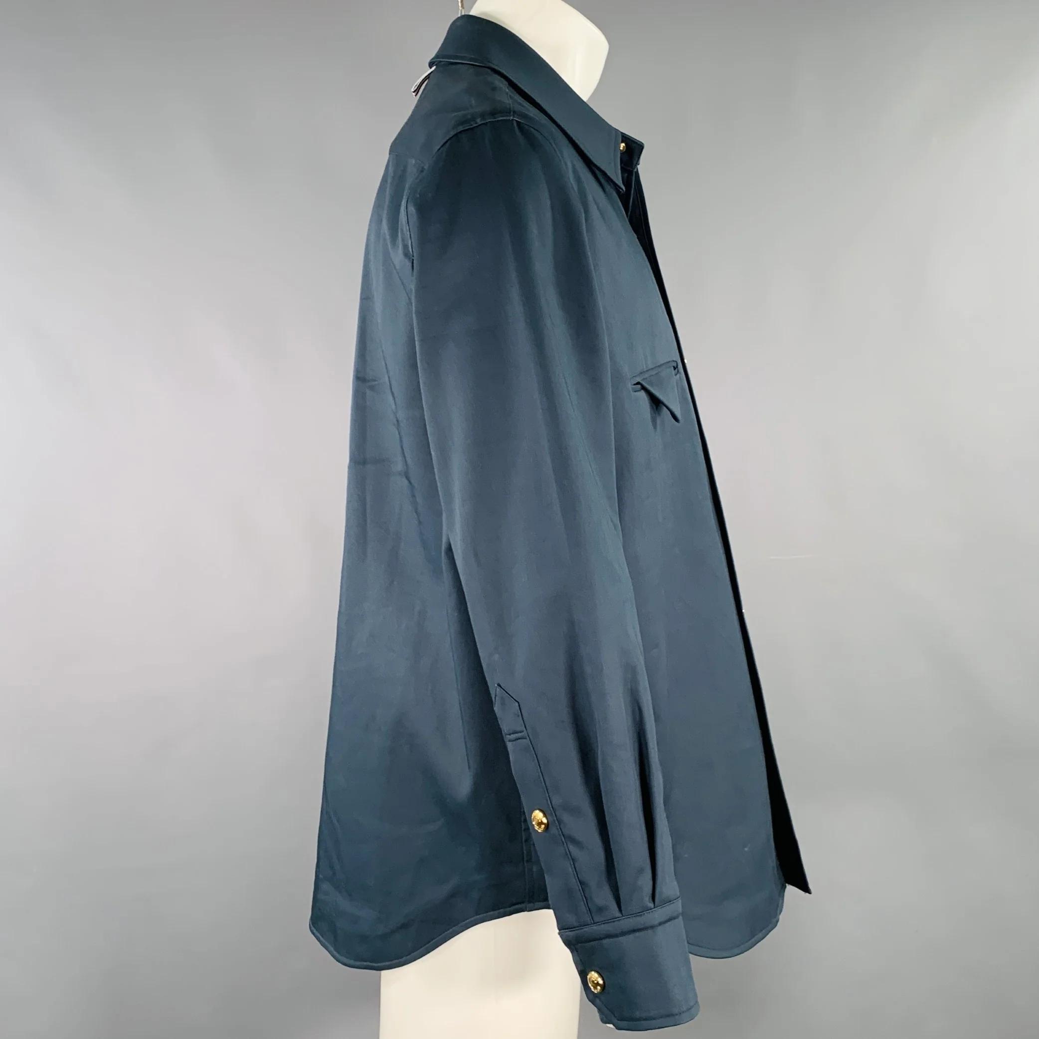 THOM BROWNE Size M Navy Twill Shirt Jacket - Image 4