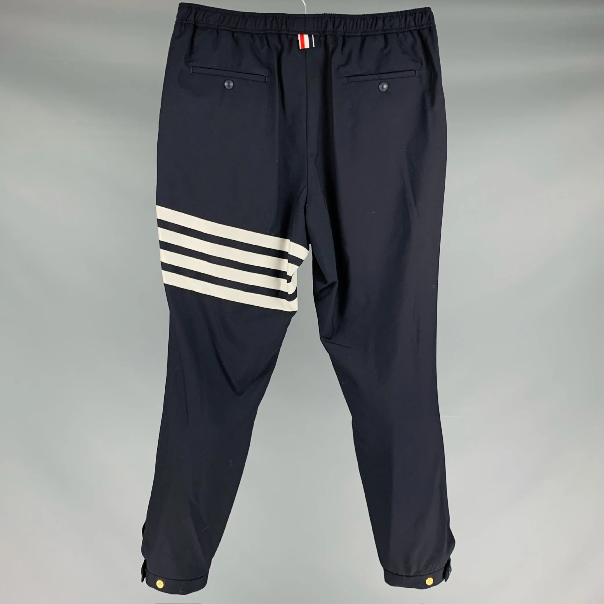 THOM BROWNE Size M Navy White Stripe Wool Elastic Waistband Casual Pants - Image 3