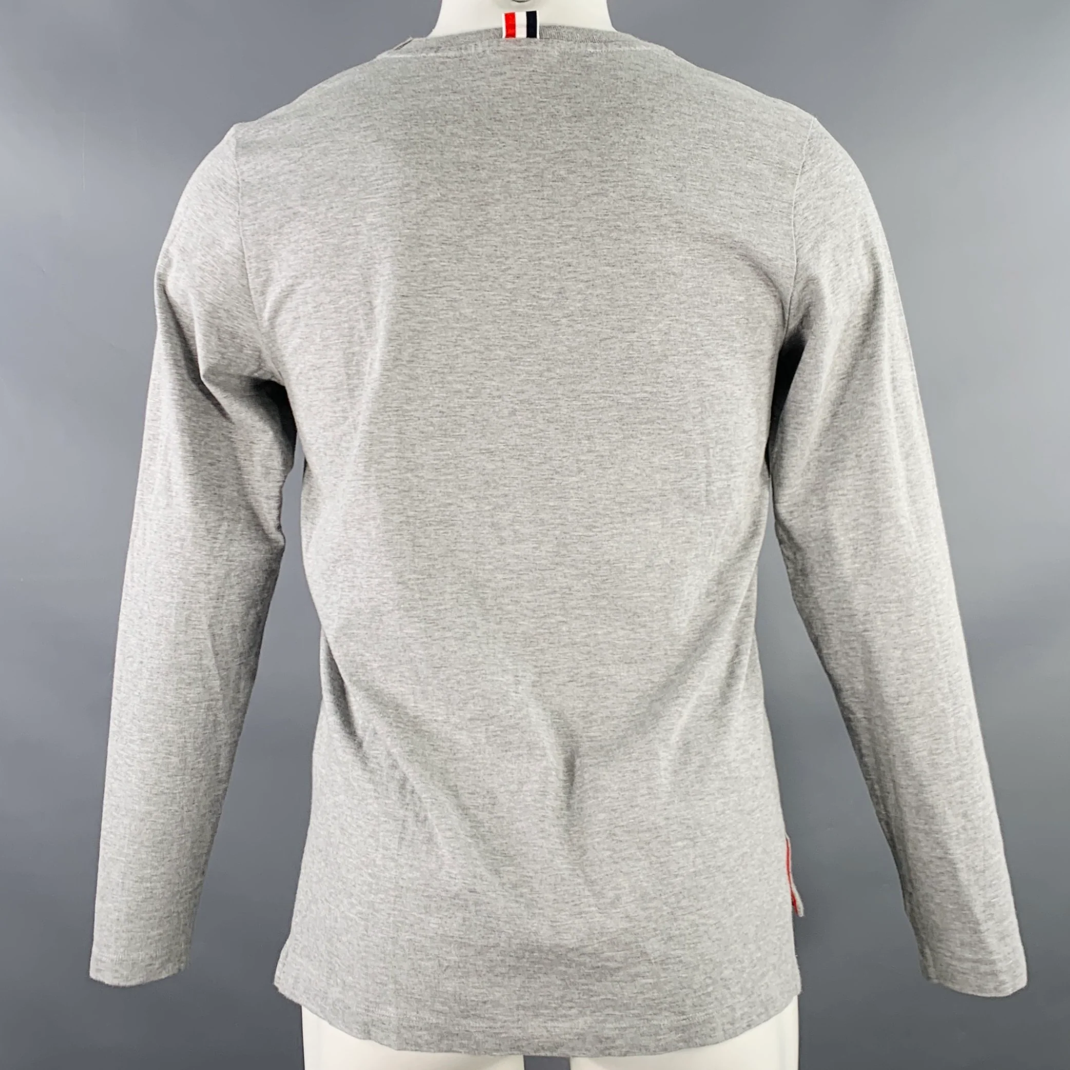 THOM BROWNE Size S Grey Cotton Crew Neck Long Sleeve T-shirt - Image 4