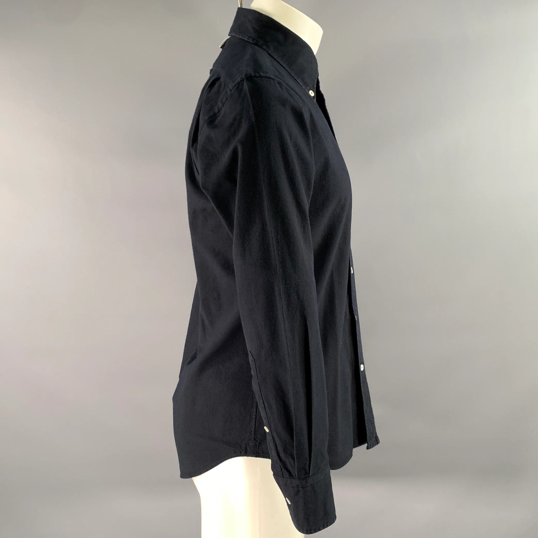 THOM BROWNE Size S Navy Grey Cotton Arm Stripe Long Sleeve Shirt - Image 3