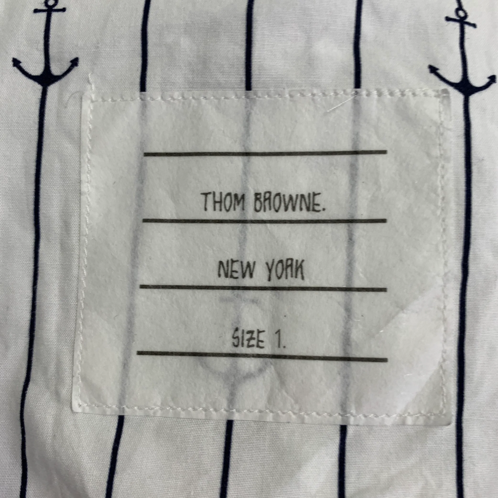 THOM BROWNE Size S White Navy Nautical Pinstripe Cotton One Pocket Long Sleeve Shirt - Image 6