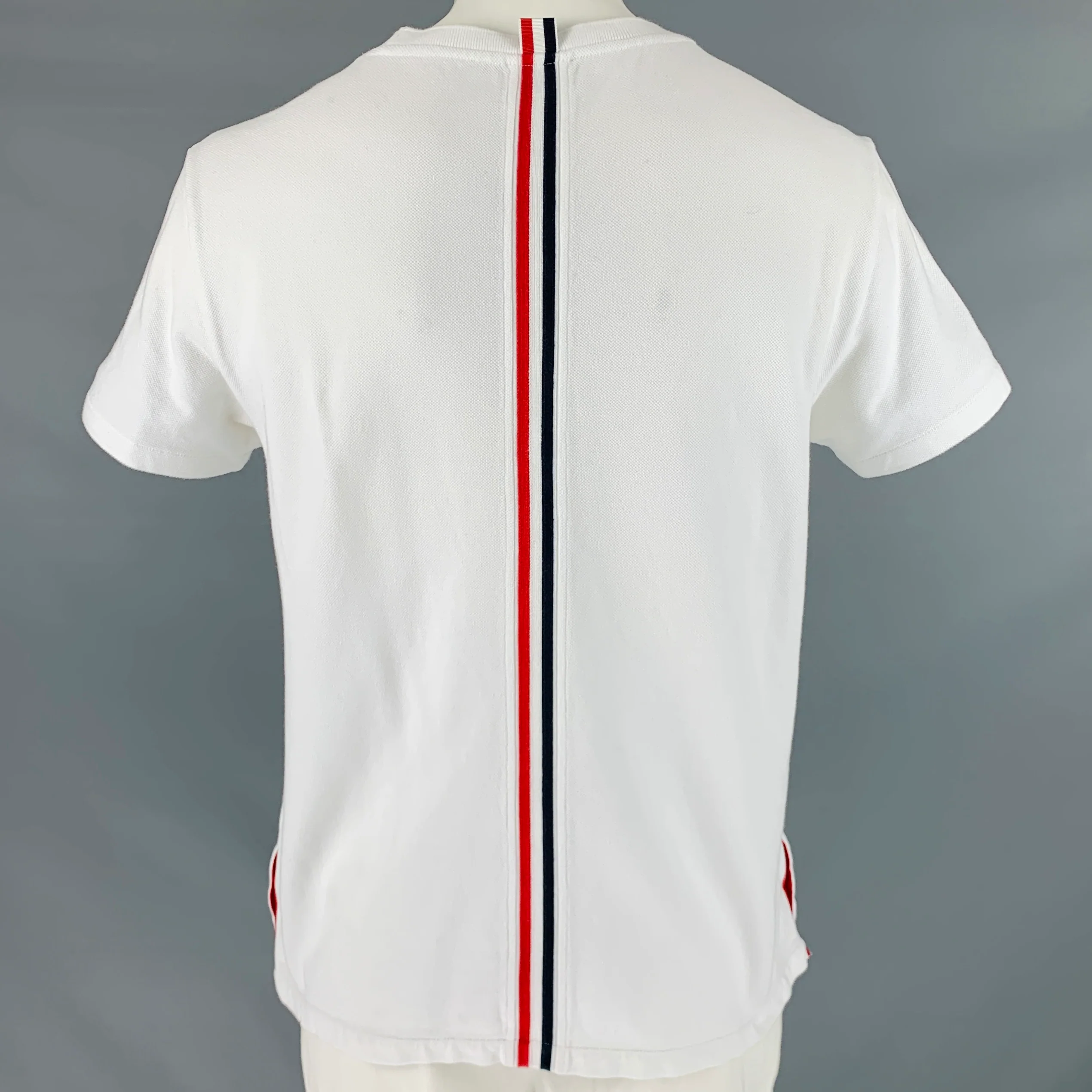 THOM BROWNE Size XL White Contrast Trim Cotton Short Sleeve T-shirt - Image 3