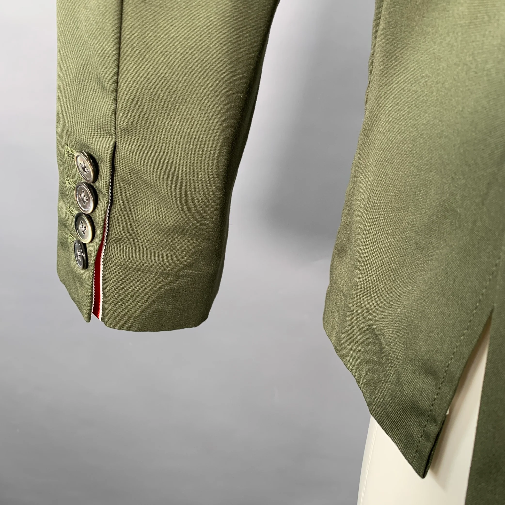 THOM BROWNE Size XS Green Olive Notch Lapel Jacket - Image 5