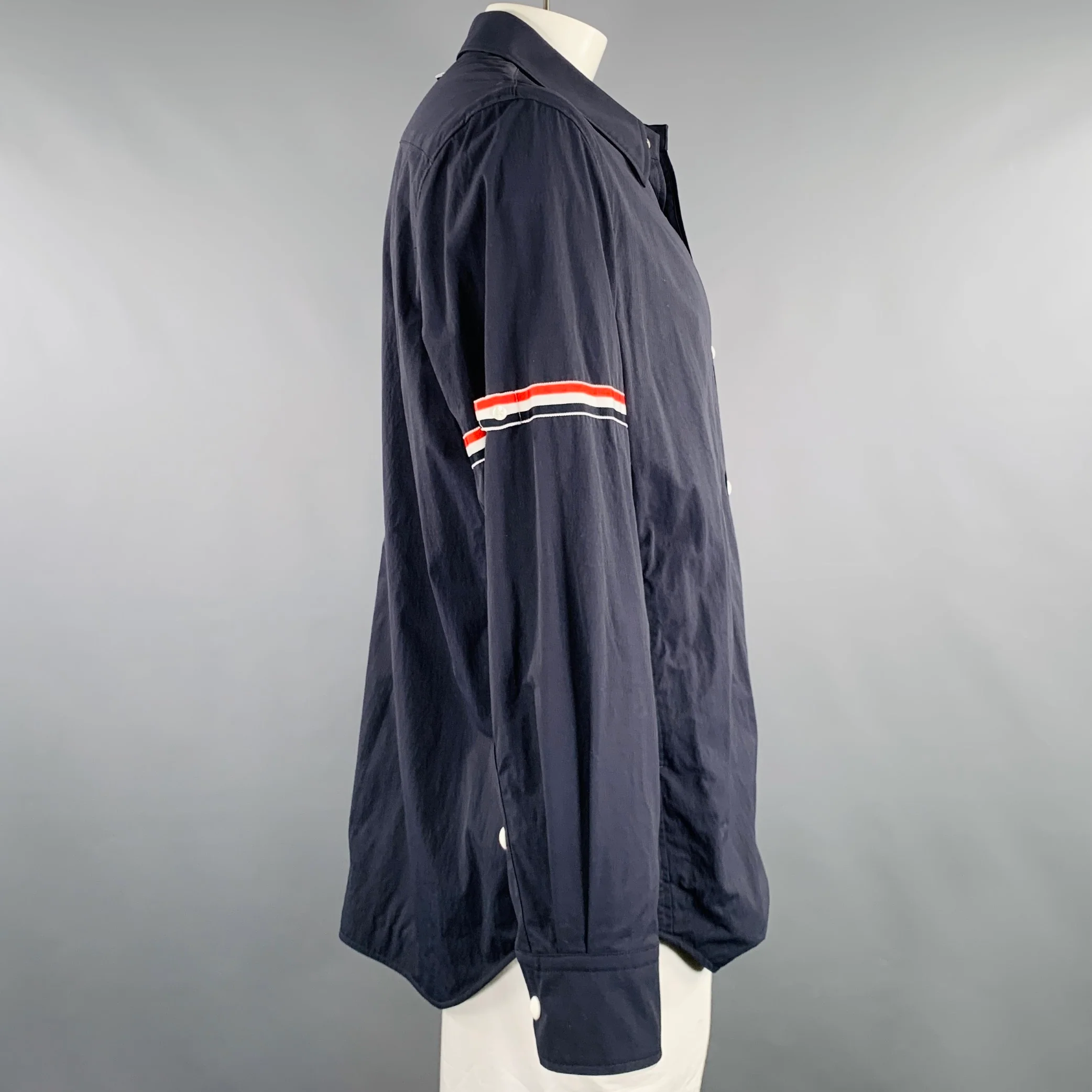 THOM BROWNE Size XXL Navy Nylon Long Sleeve Shirt Jacket - Image 2