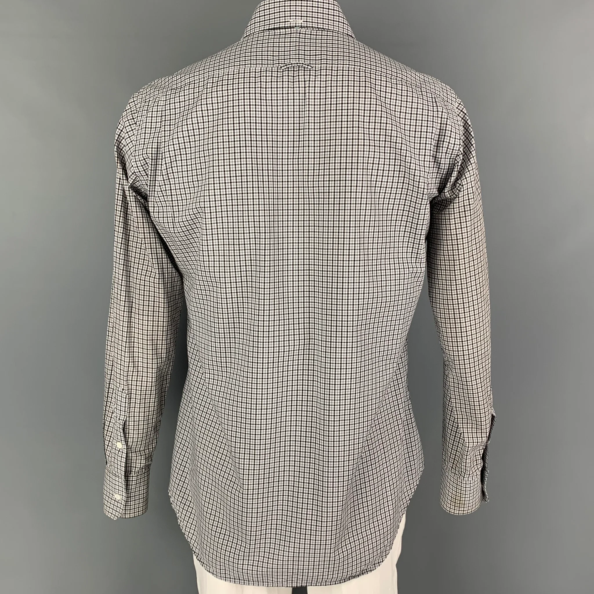 THOM BROWNE Spring 2009 Size L White Black Plaid Cotton Long Sleeve Shirt - Image 3