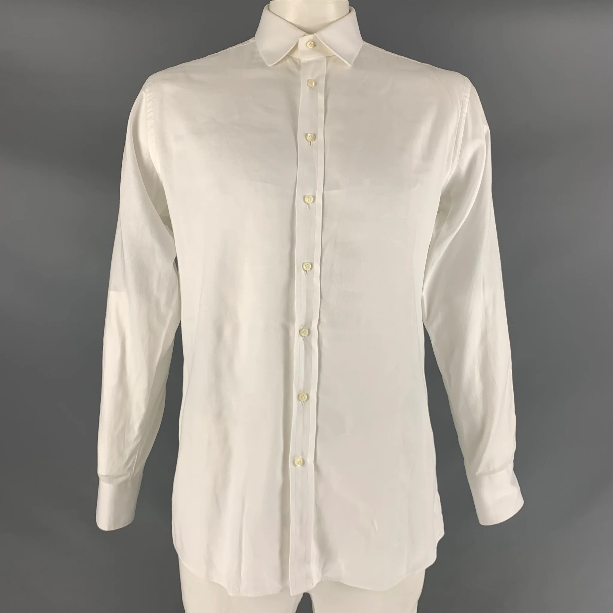THOM SWEENEY Size L White Solid Cotton Button Up Long Sleeve Shirt
