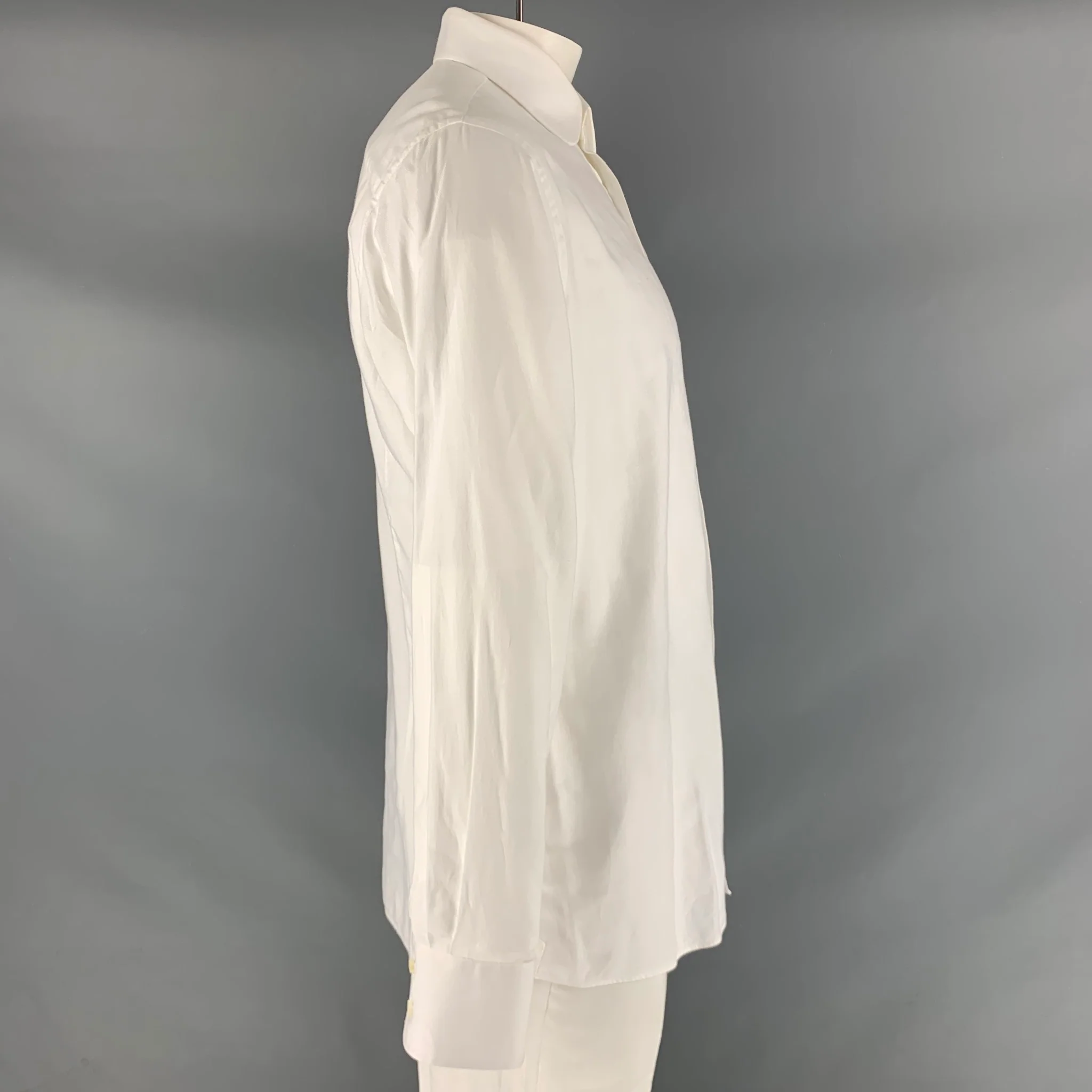 THOM SWEENEY Size L White Solid Cotton Button Up Long Sleeve Shirt - Image 2
