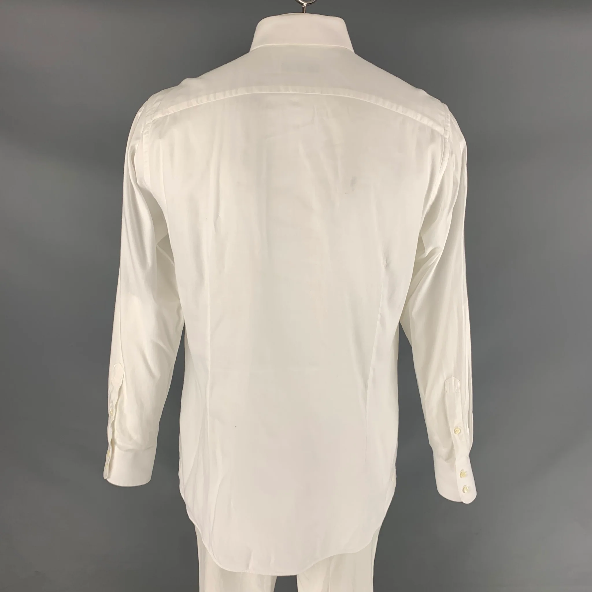 THOM SWEENEY Size L White Solid Cotton Button Up Long Sleeve Shirt - Image 3