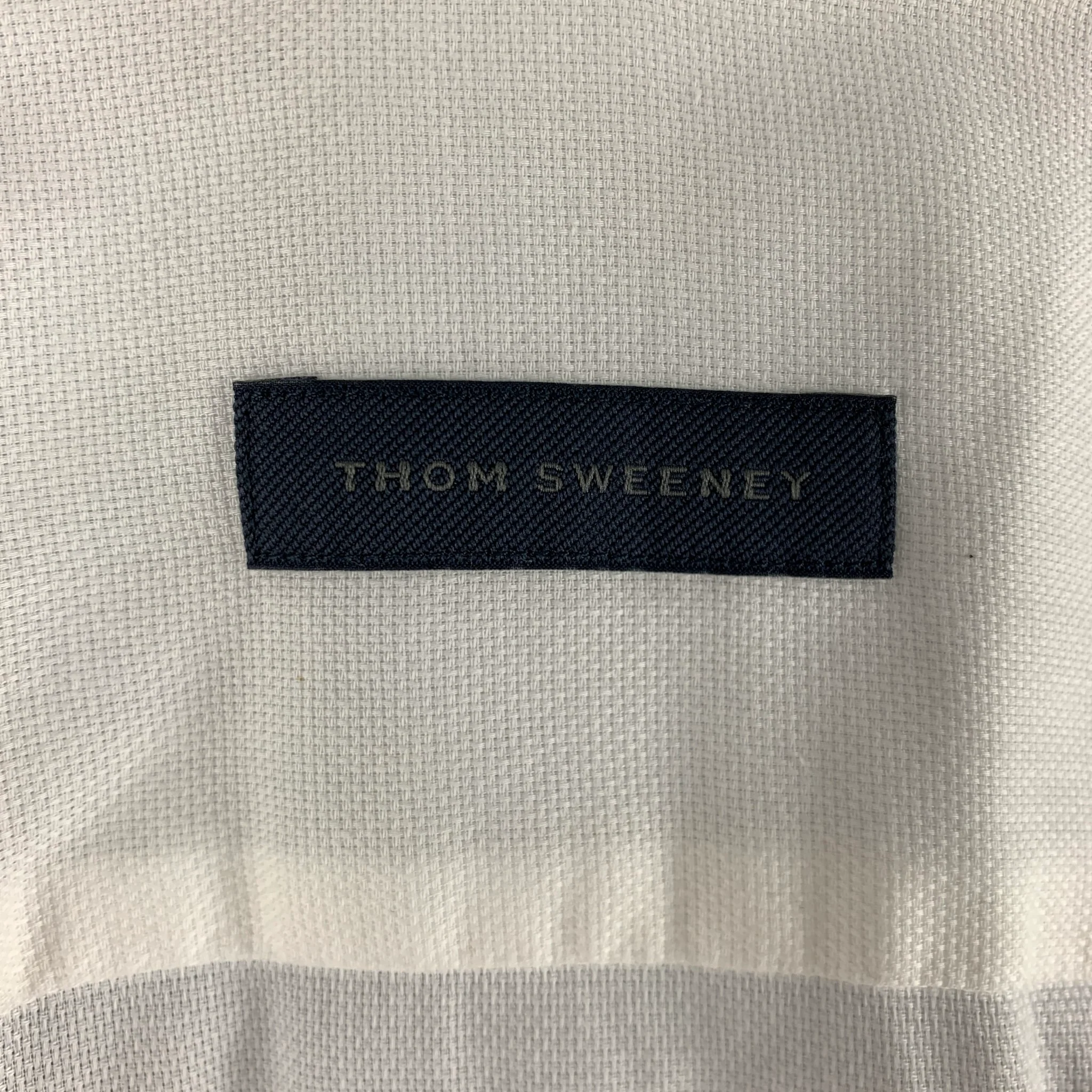 THOM SWEENEY Size L White Solid Cotton Button Up Long Sleeve Shirt - Image 4