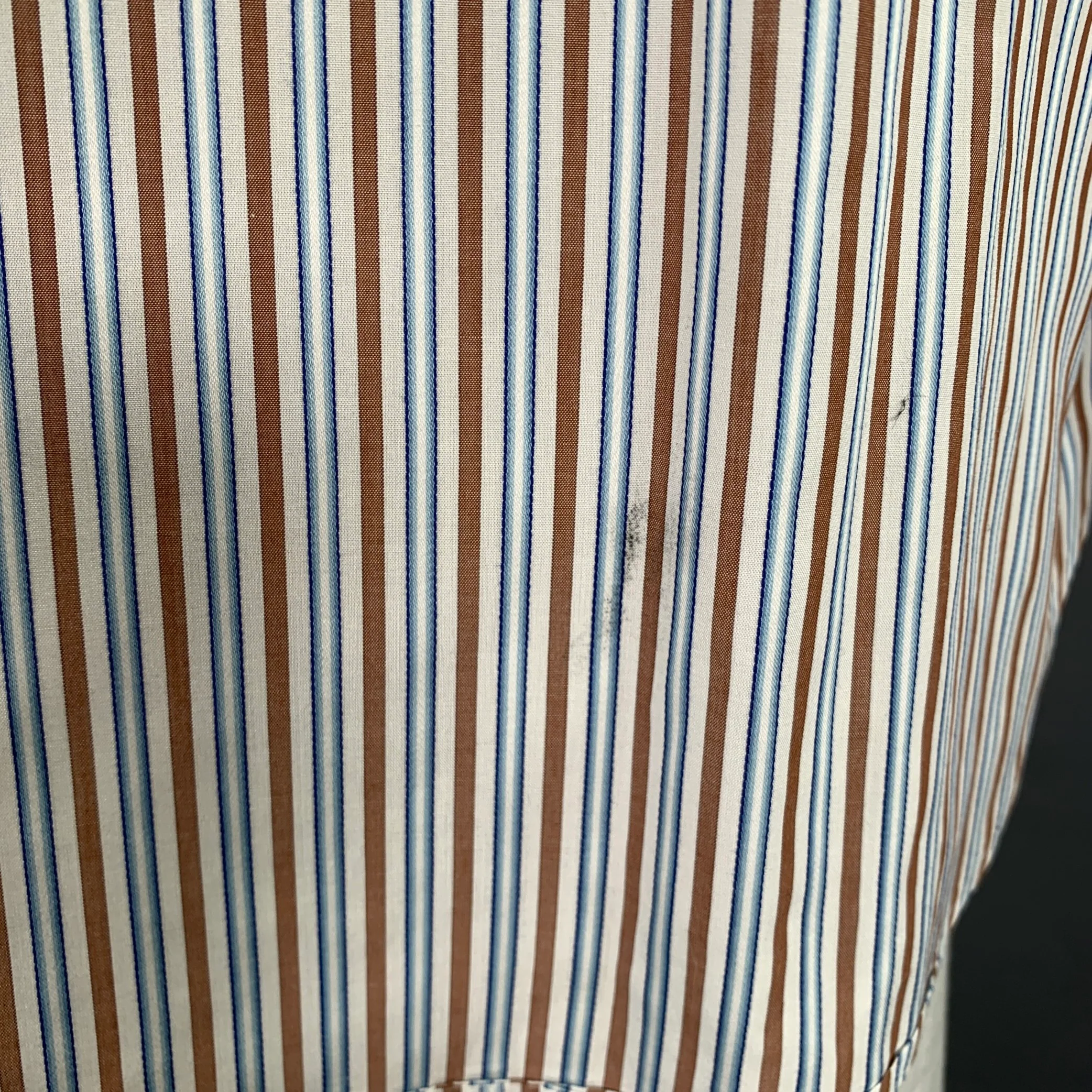 THOMAS DEAN Size L White Blue Brown Stripe Cotton Oversized Long Sleeve Shirt - Image 5